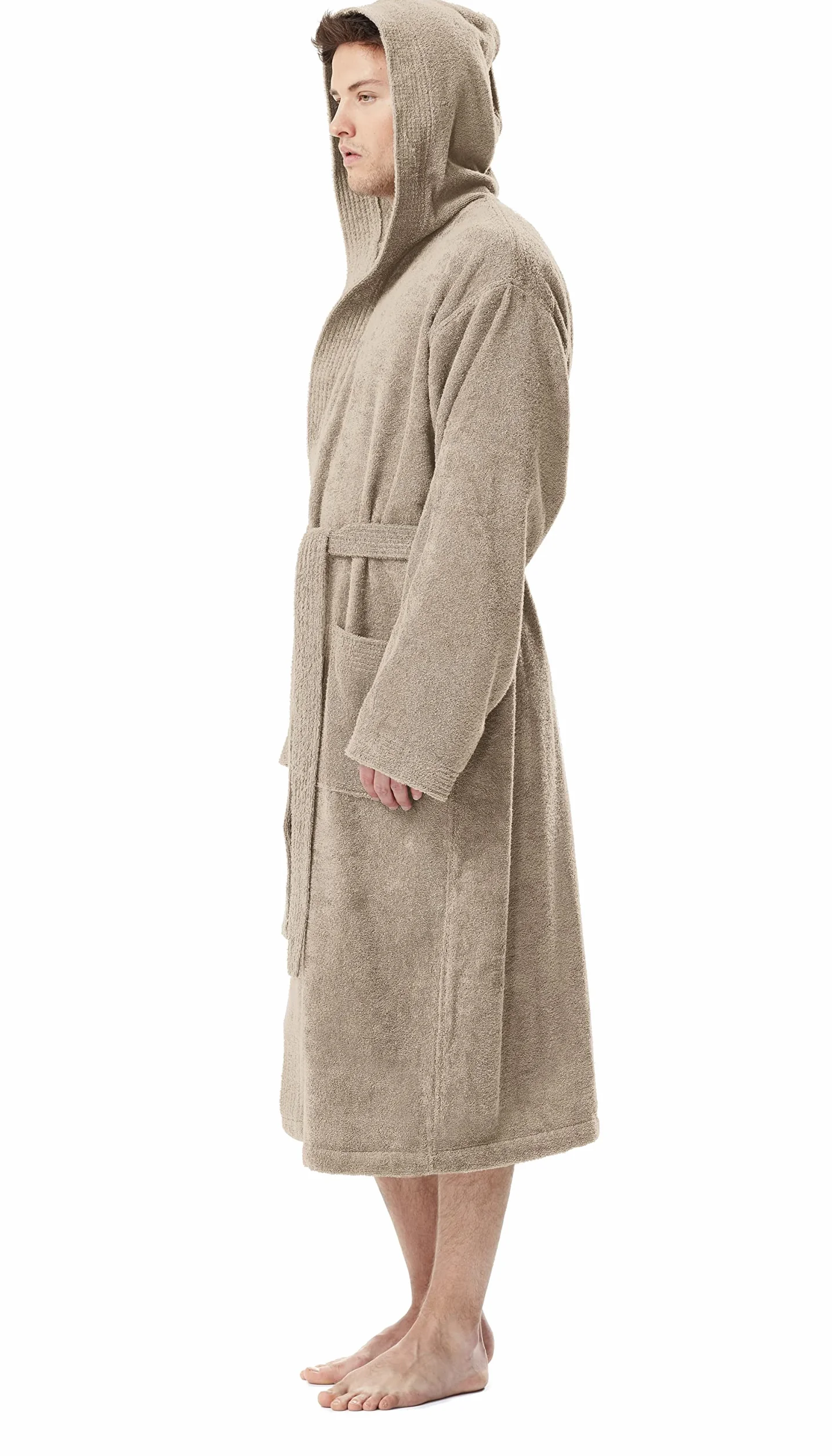 Albornoz con capucha para hombre, longitud normal, 100% tela de rizo de algodón, Azul Real, XXL-3XL