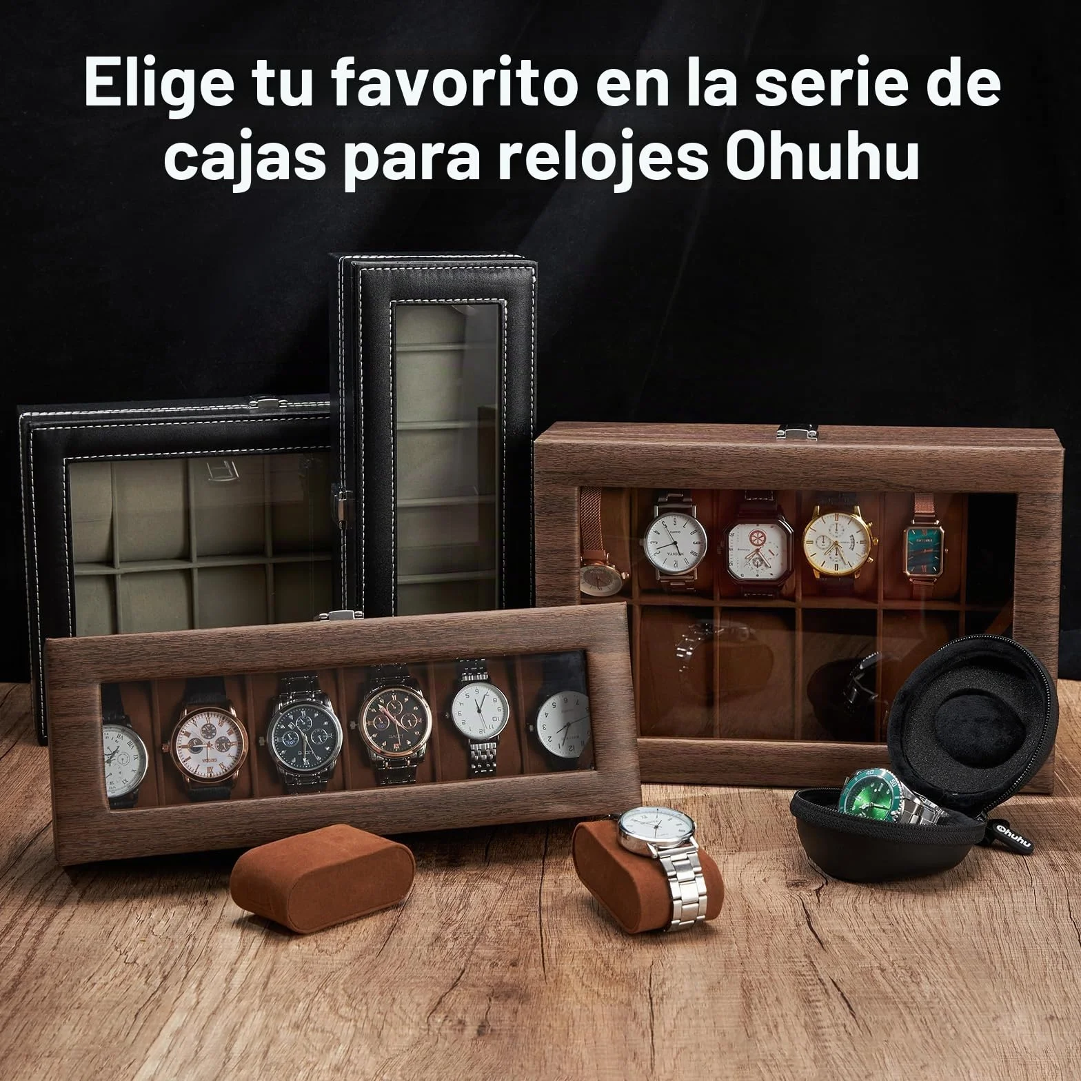 Caja Relojes con 12 Compartimentos, Ohuhu Caja para Relojes con Tapa de Cristal y Cojín ExtraíbleRegalo para Cumpleaños Día del Padre Navidad