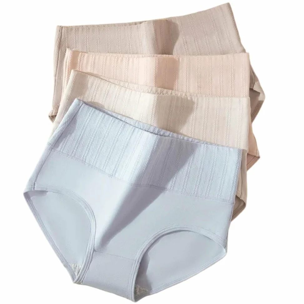 DYRBF - Bragas de algodón de cintura alta para mujer, ropa interior adelgazante, sin costuras, ropa interior sexy y transpirable para mujer, 4 piezas