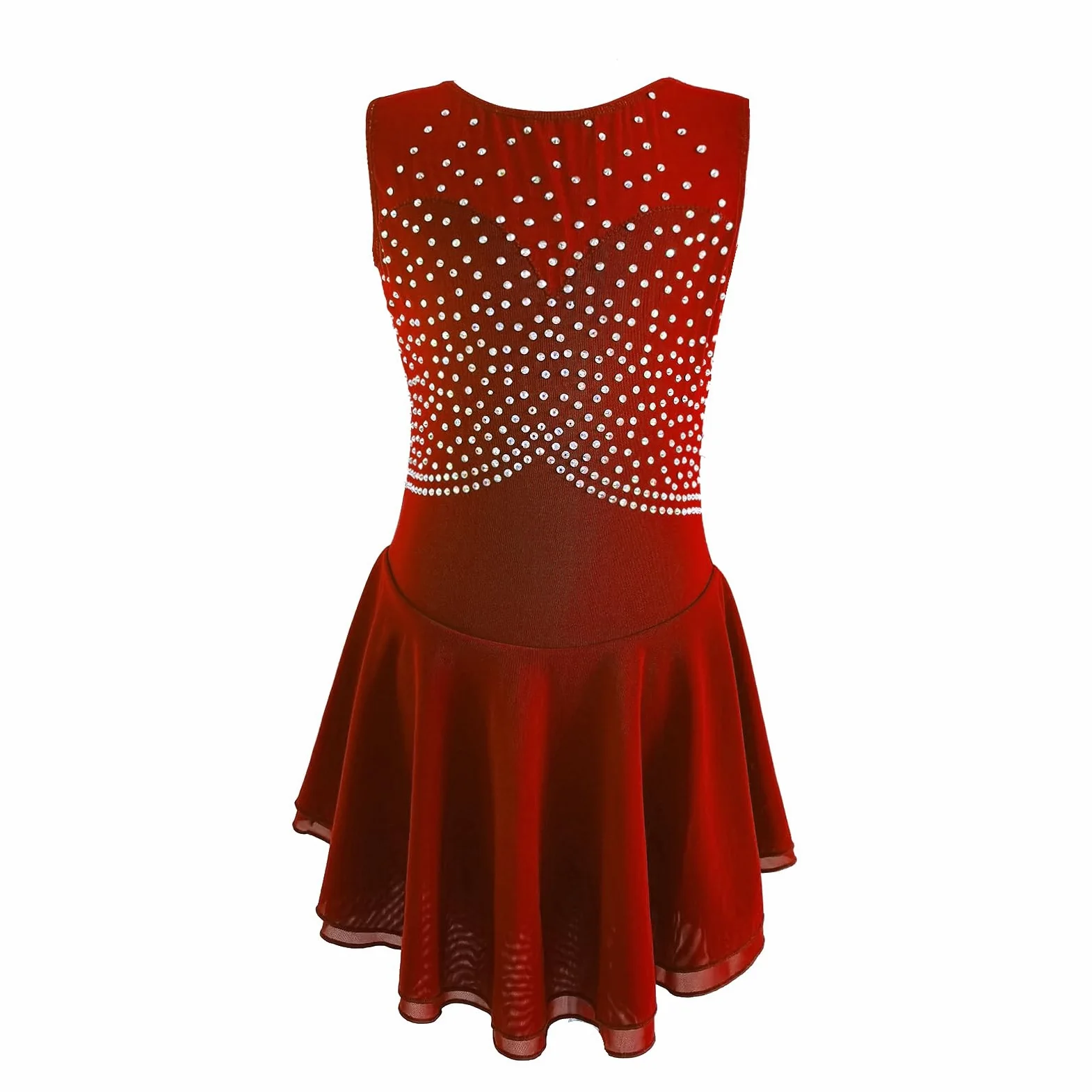 LIUHUO Vestido de patinaje artístico de color liso, sin mangas, para competición para niña