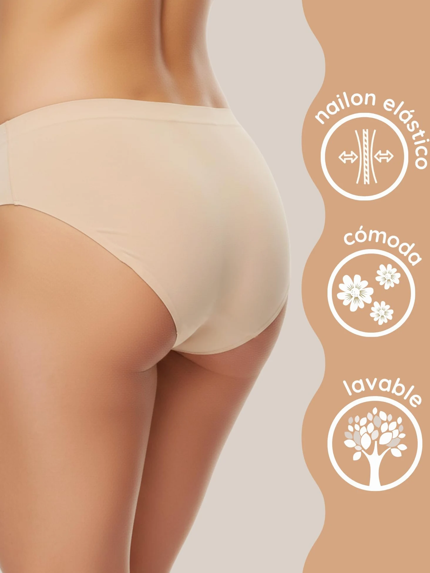 NoBlood - 3 Braguitas Menstruales Invisibles Sin Costuras Beige Color Piel | Sin costuras: bragas beige invisibles, ligeras y absorbentes. Suaves de nylon.