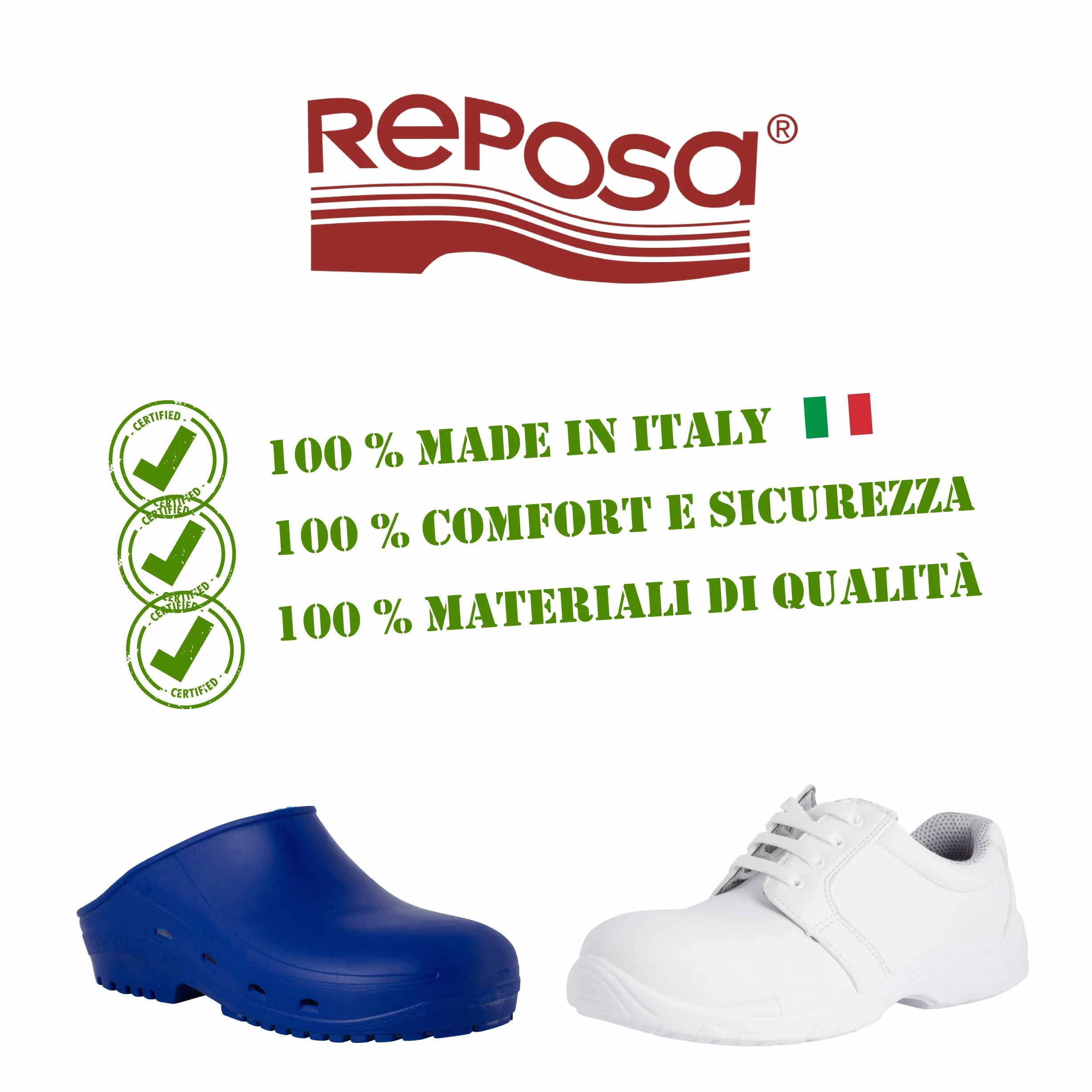 REPOSA Medical - Zuecos Sanitarios Mujer y Hombre en Microfibra con Suela Antideslizante, Zuecos Enfermera Antishock y Antiestáticos con Correa, Zapatos Sanitarios y de Cocina Cómodos y Transpirables
