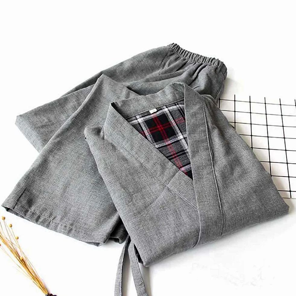 Fendawn Strive Clásica elegante estilo japonés hombres algodón albornoz pijamas Kimono ropa casual