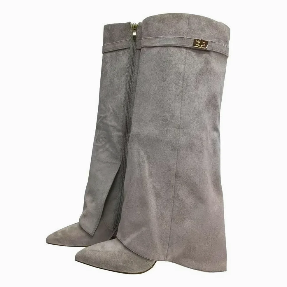 Fold Over Botas Mujer Invierno Cowboy Boots de Tacon Botines Largas Altas