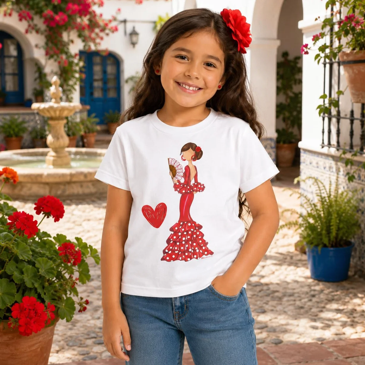 Camiseta Flamenca 100% algodón orgánico de Manga Corta para niña