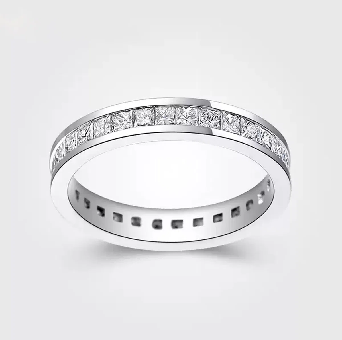 Juego de anillos de plata, anillos de aniversario para mujer con diamantes creados en laboratorio en forma de princesa, oro blanco