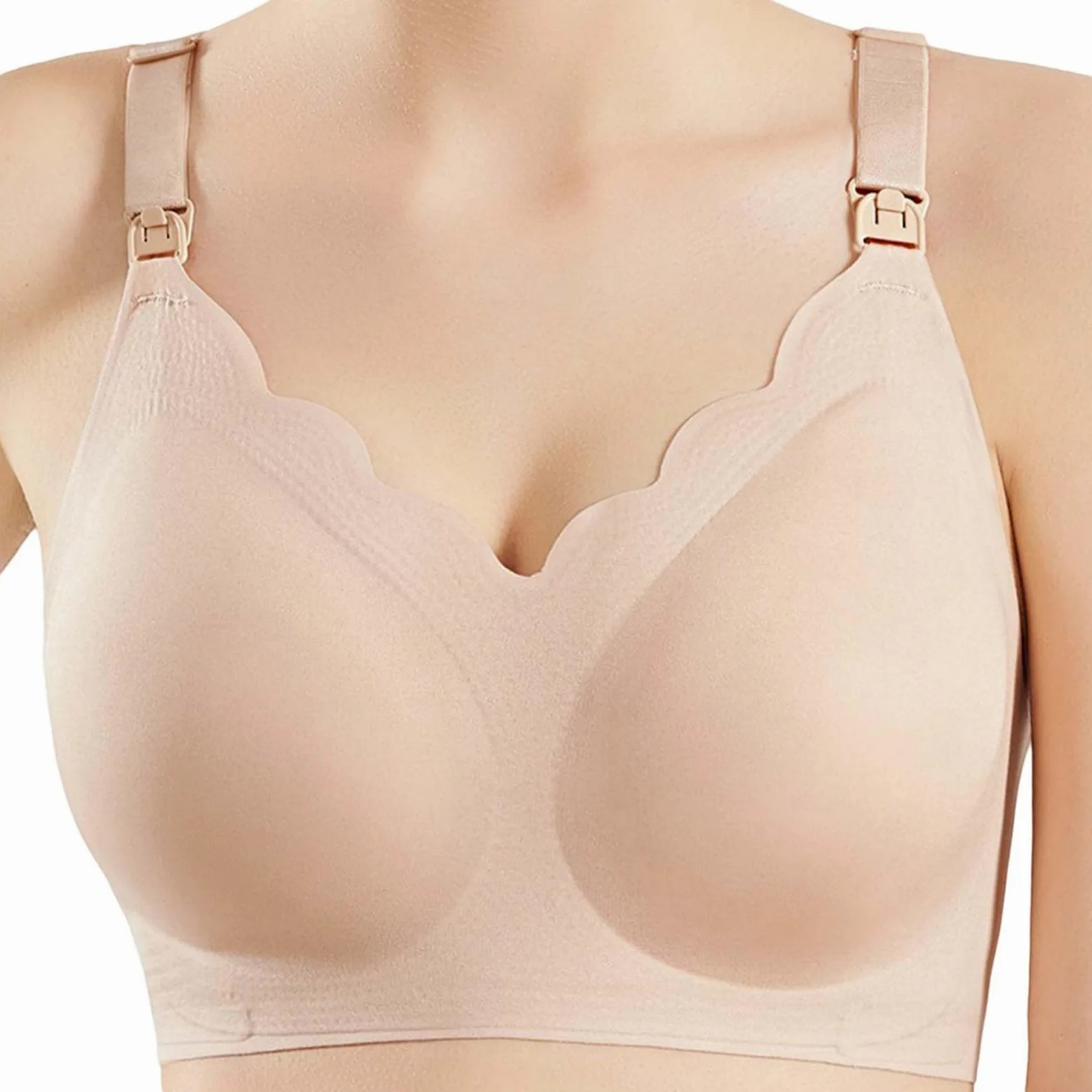 Sujetador De Lactancia Ondulado for Mujer Soporte Maternidad Sin Costuras Bralette Inalámbrico for Dormir Durante El Embarazo, Rosa Claro, L