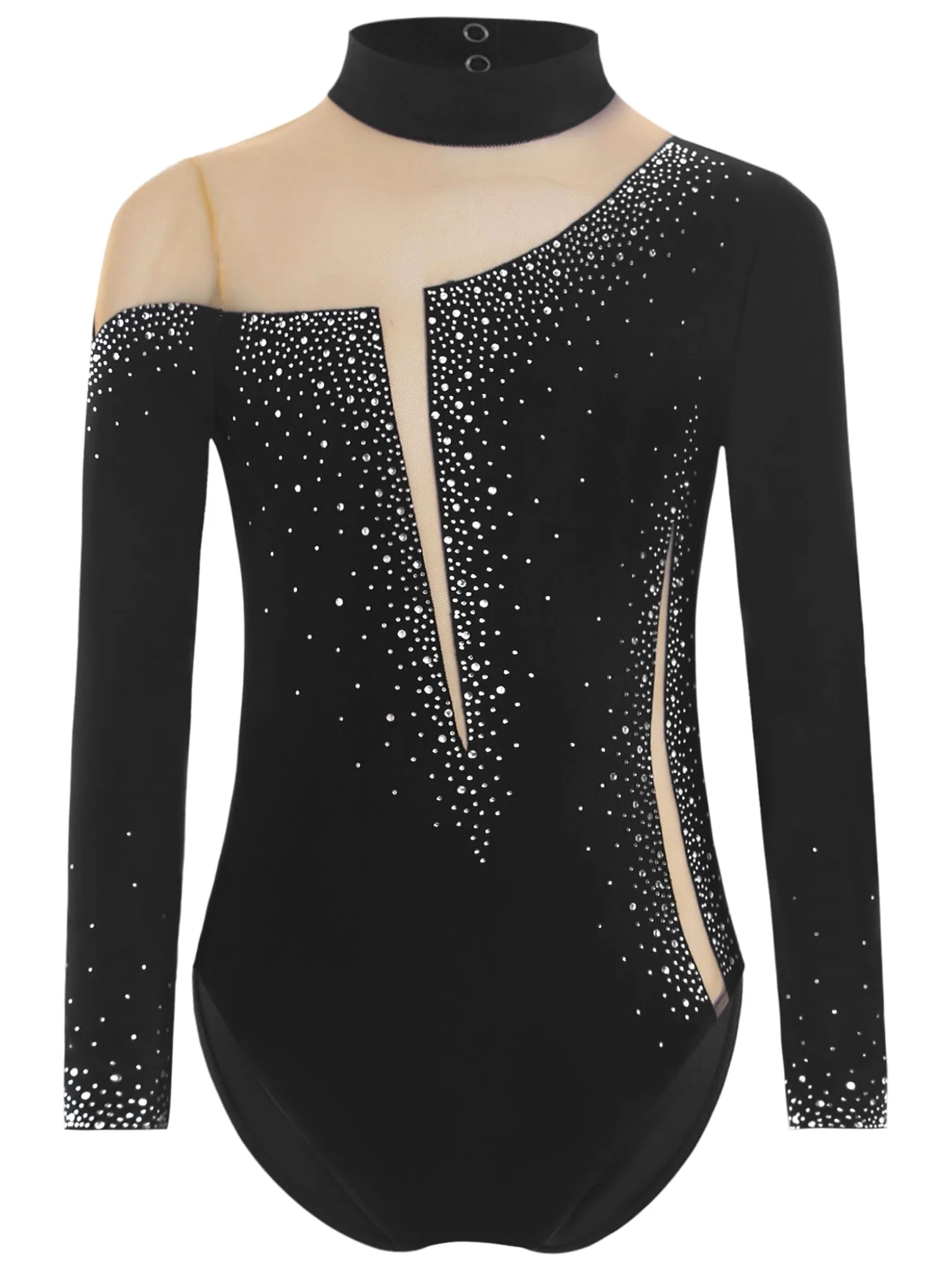 Piezas Traje Gimnasia Niñas Con Brillo Traje Entrenamiento Camiseta Manga Larga Patinaje Artístico Mono Baile Negro 15-16 años