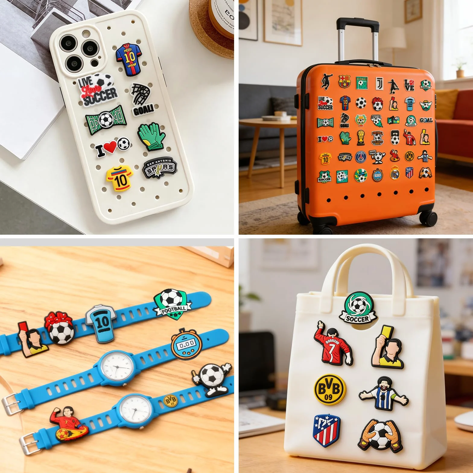 42 Colgantes para Zuecos Fútbol PVC Desmontable para Crocs Accesorios Decorativos Zapatos