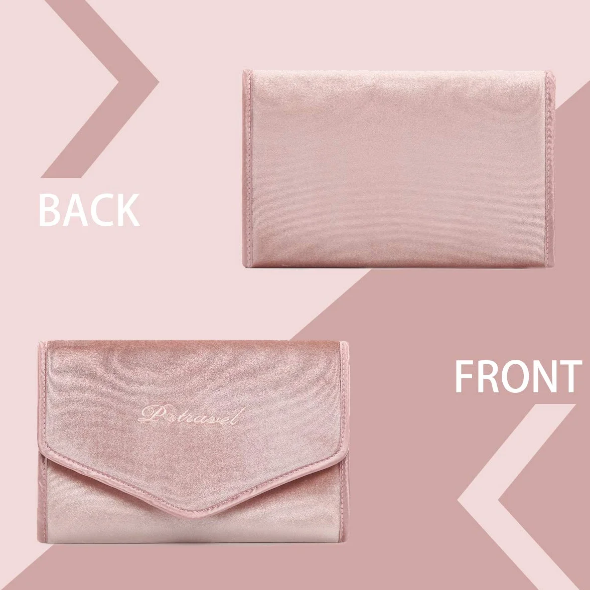 Bolsa de Rollo de Joyería, Organizador de Joyas Terciopelo Estuche Joyas Bolsas Viaje para Collares, Pulseras, Pendientes, Anillos, Relojes - Rosa …