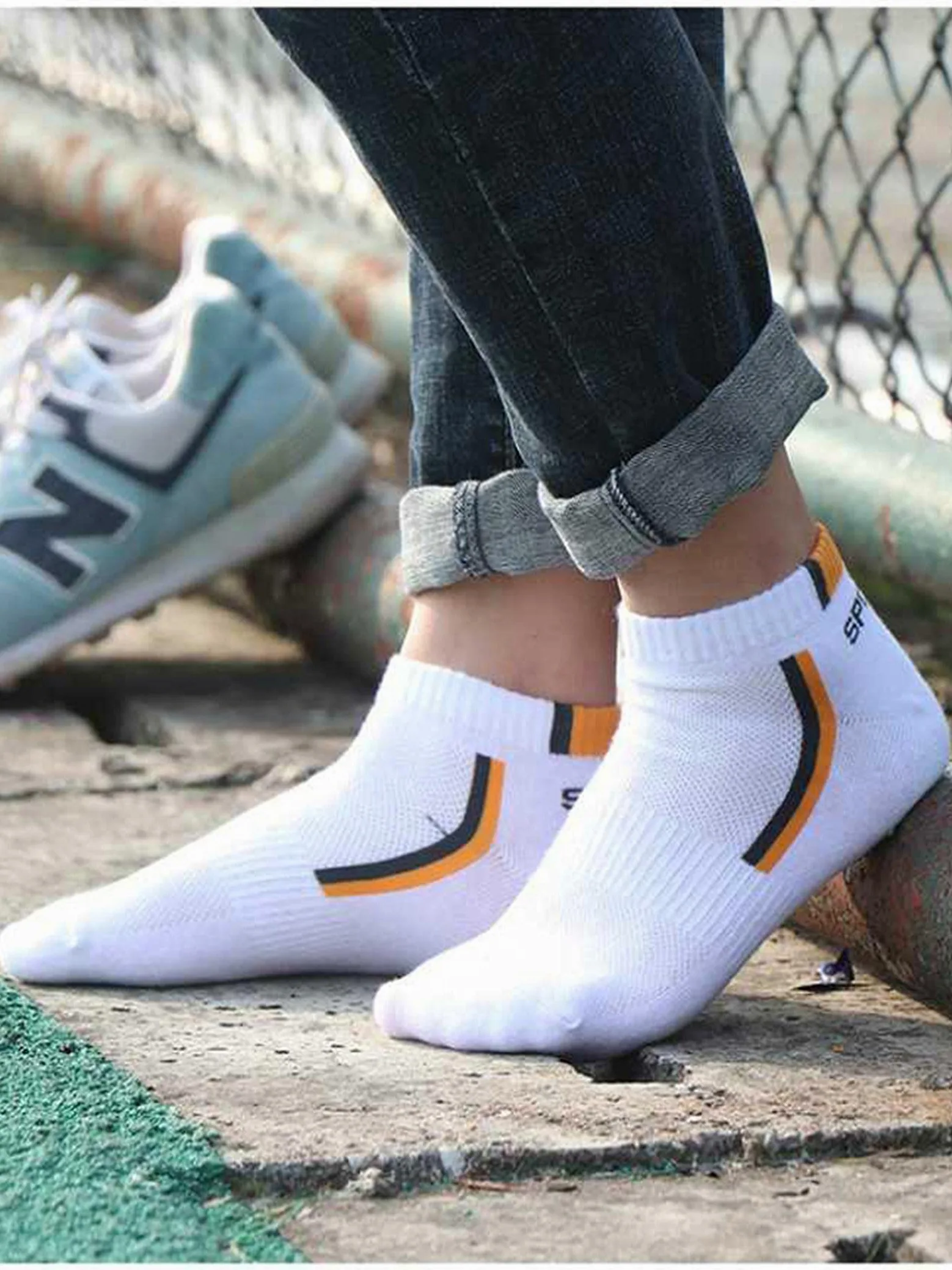 UKKO Calcetines de Hombre 10 Parines Hombres Calcetines De Los Hombres Calcetines De Algodón Transpirables Verano Corte Delgado Tamaño Corto 38-48-10 White Yellow,Plus Szie43-48