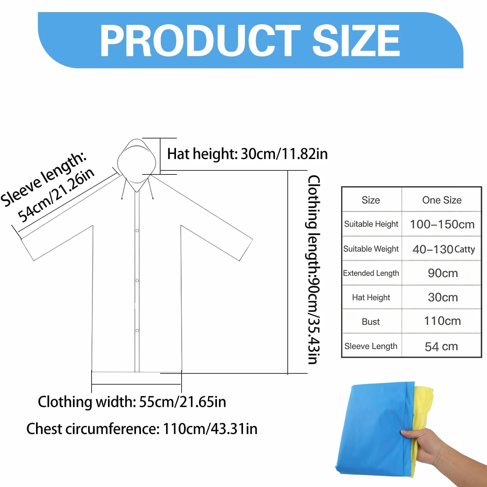 Chubasquero Niños EVA Impermeable Reutilizable 6-12 Años 1.0-1.50m Capucha