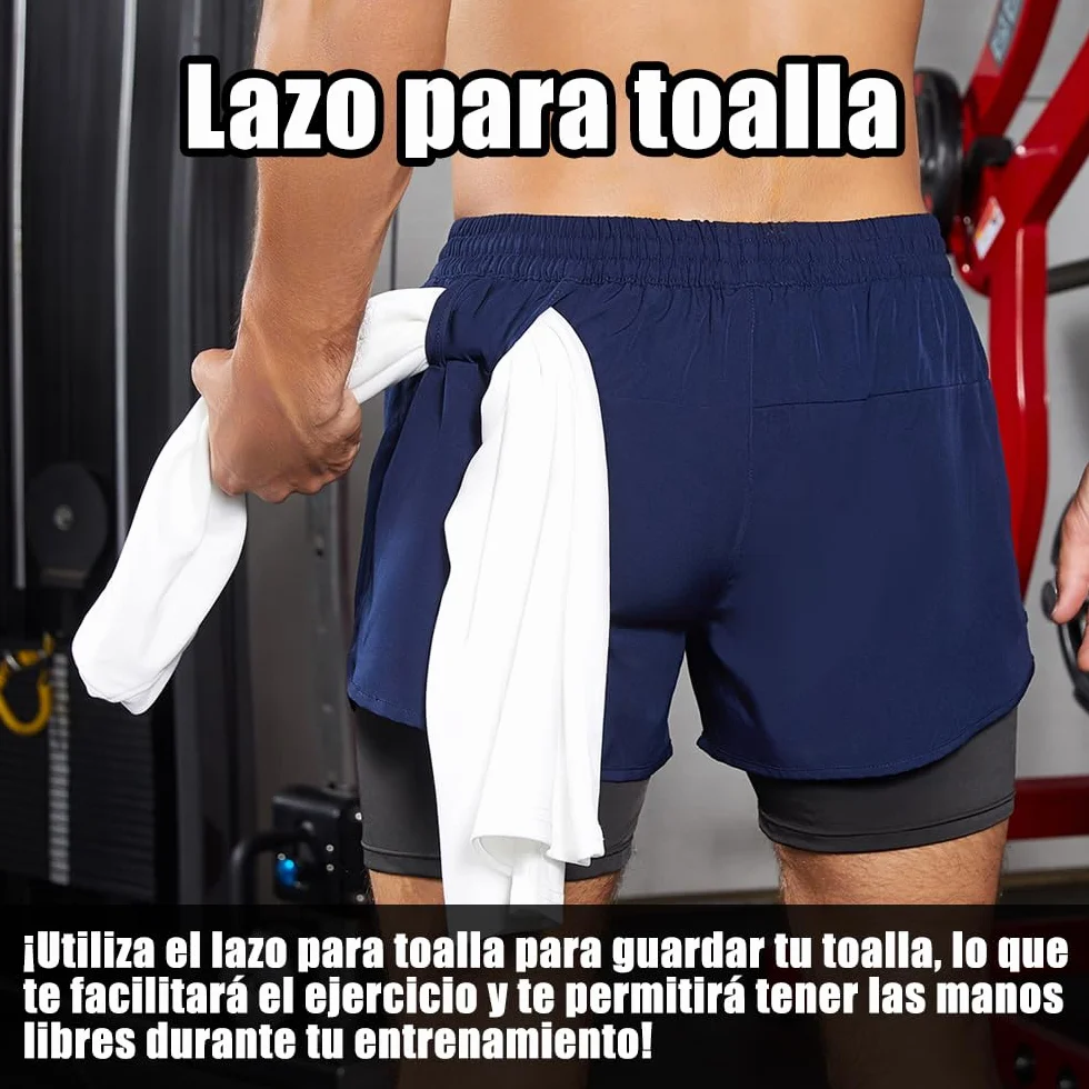 Pantalones Cortos de Running 2 en 1 para Hombre Fitness Entrenamiento maratón al Aire Libre Hombre