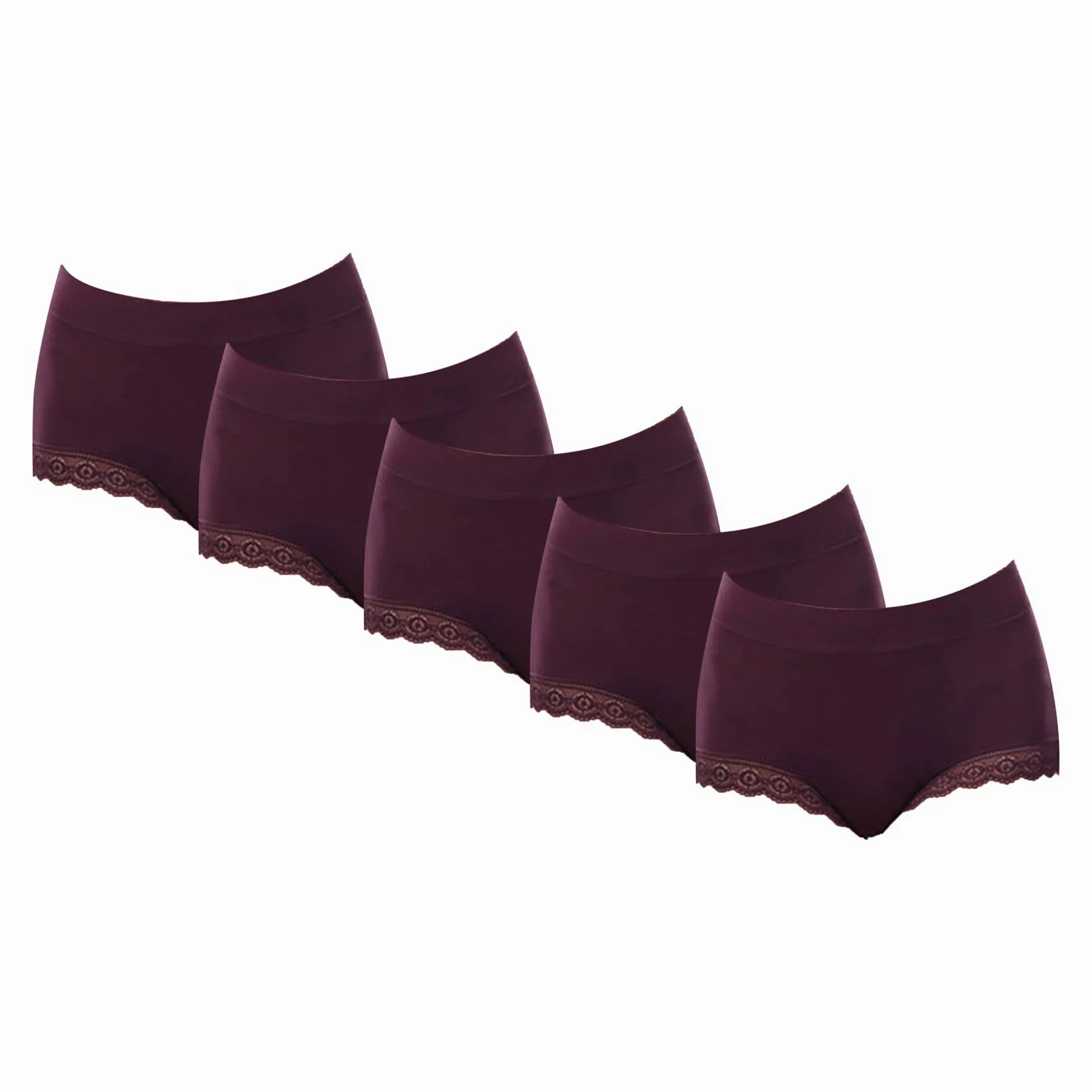 Calzoncillos de modal para mujer, talla grande, color sólido, transpirables, con encaje, multicolor, suaves y cómodos (borgoña, 2-5 piezas, XL)