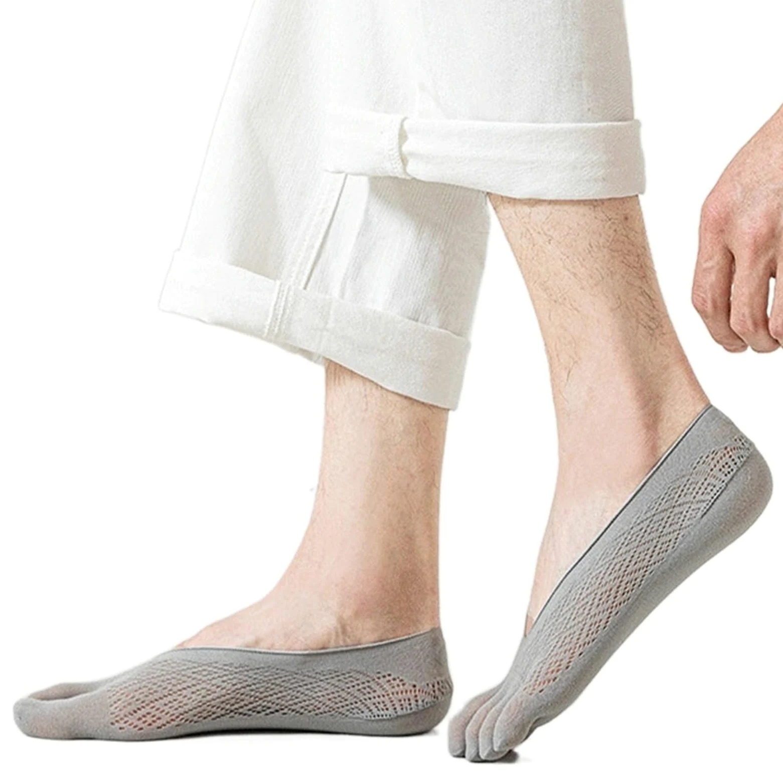 ERICAT 5 pares de calcetines de verano para hombre, ultrafinos, transpirables, invisibles, calcetines tobilleros para hombre, 5 gris oscuro, EU 37-45