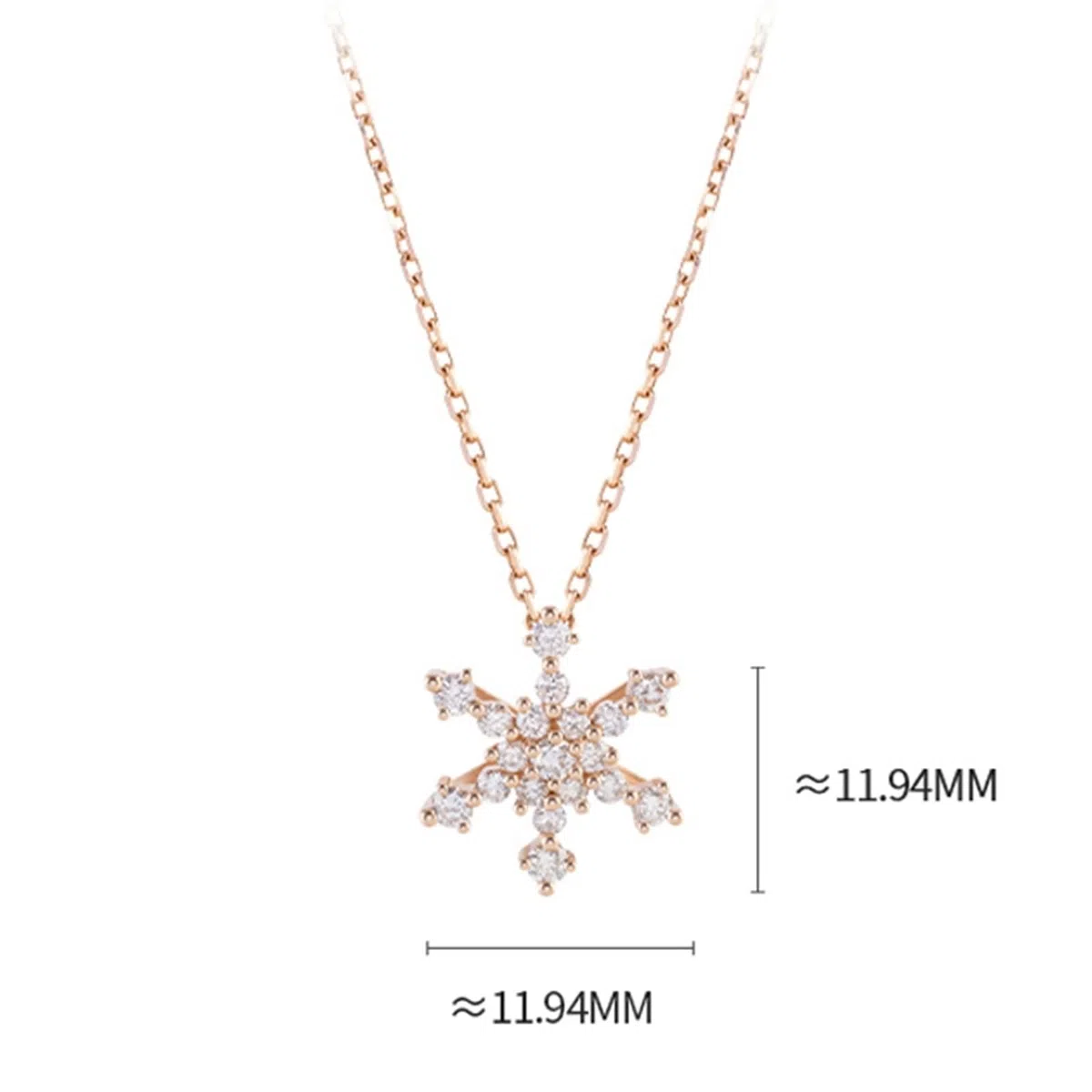 Collar con colgante para mujer, cadena de diamante, copo de nieve, oro rosa real de 9 K, 14 y 18 quilates