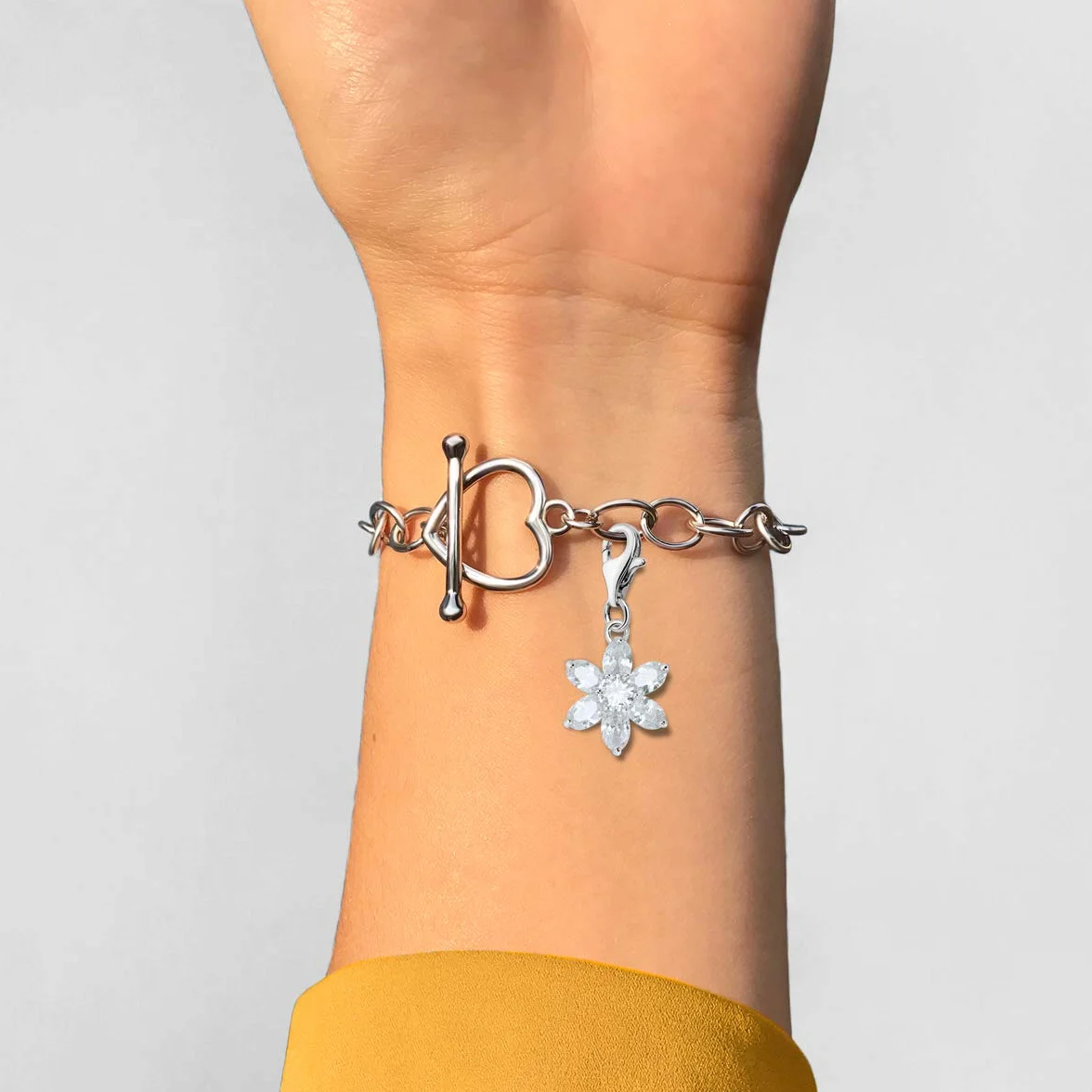 Quiges Charm con Cierre Plateado Flor de Zirconia Transparente Abalorios Joyería de Mujer