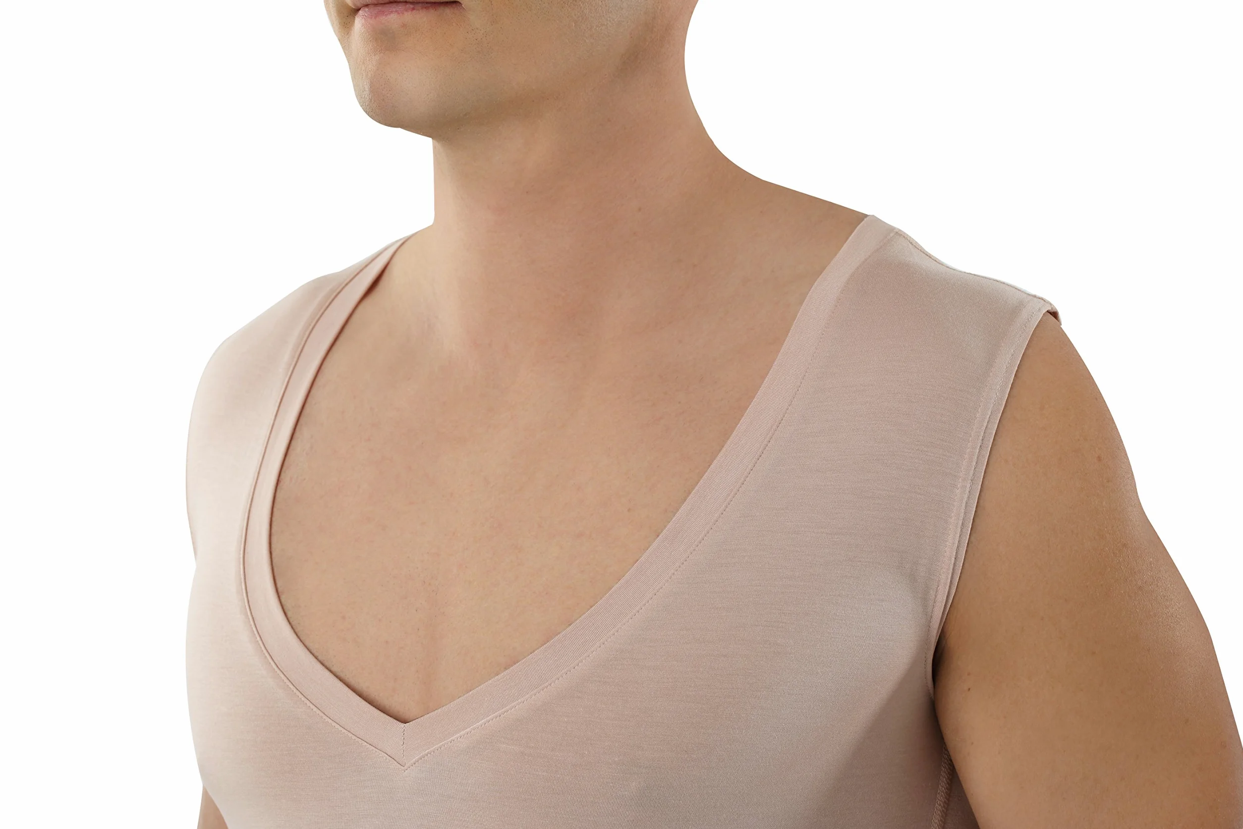 ALBERT KREUZ Camiseta Interior Invisible Color Carne para Hombre con Cuello de Pico Extra-Profundo, sin mangay y de Micromodal elálstico Muy Suave y Ligero