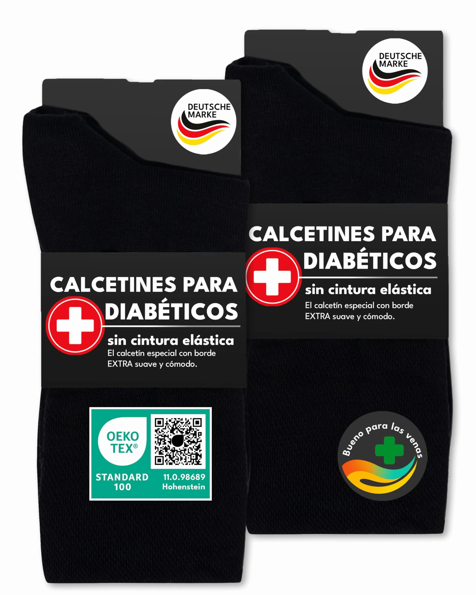 sockenkauf24 6 Pares de Calcetines Diabéticos con Cintura de Confort sin Elástico & sin Costuras Hombre & Mujer 97% Algodón