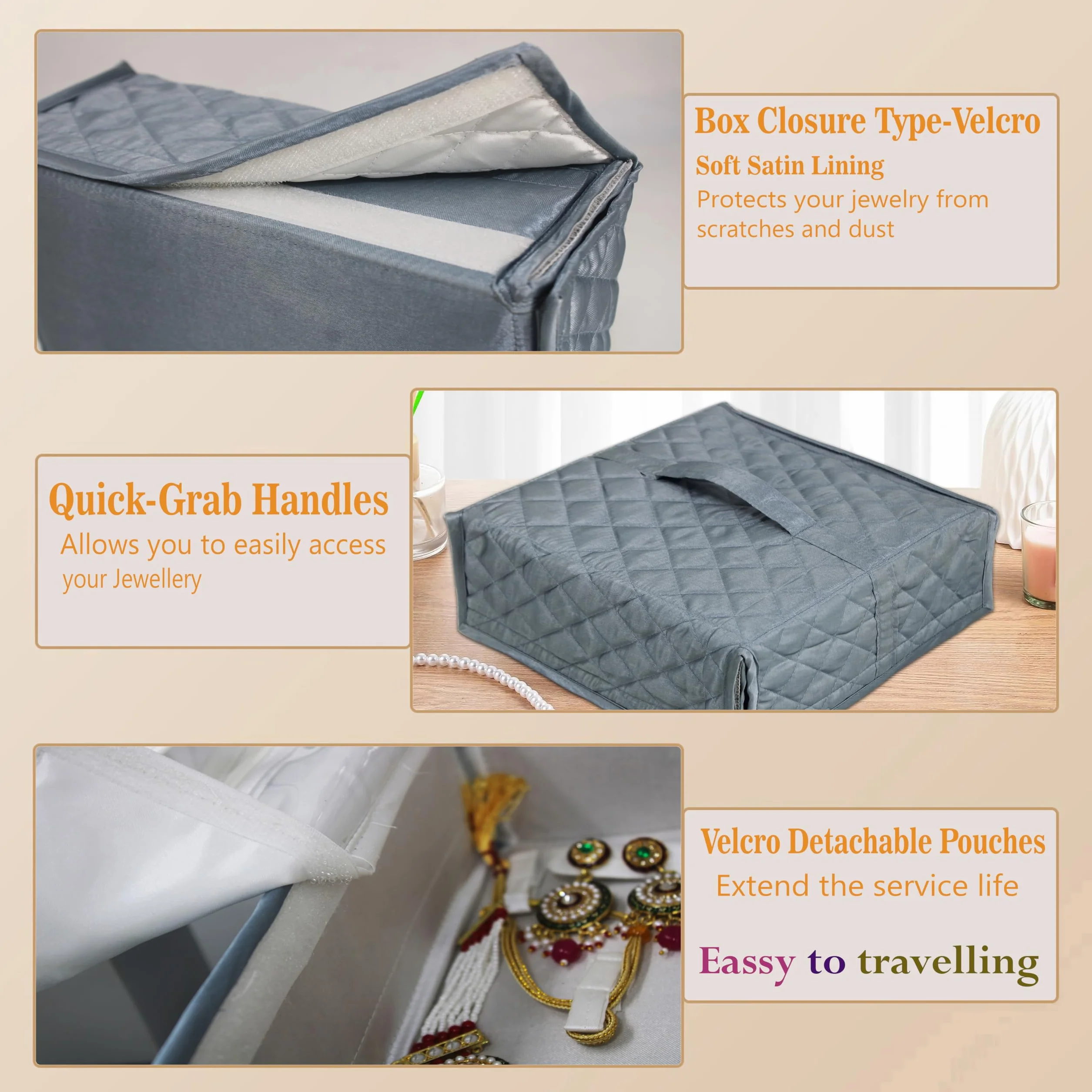 atorakushon Organizador de viaje plegable transparente con cremallera para collares, aretes, anillos, pulseras, color gris