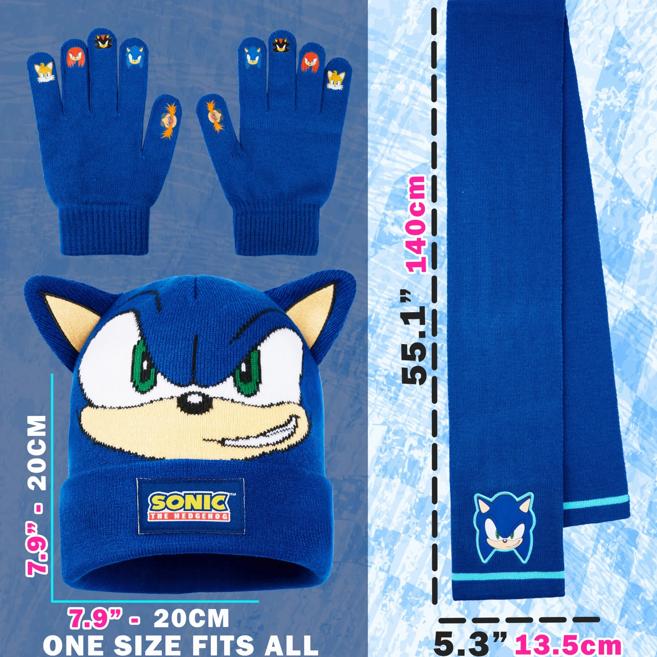Get Trend SONIC THE HEDGEHOG Conjunto Bufanda Gorro y Guantes Niño, Accesorios de Invierno Cálido para Fans, Regalo para Gamers