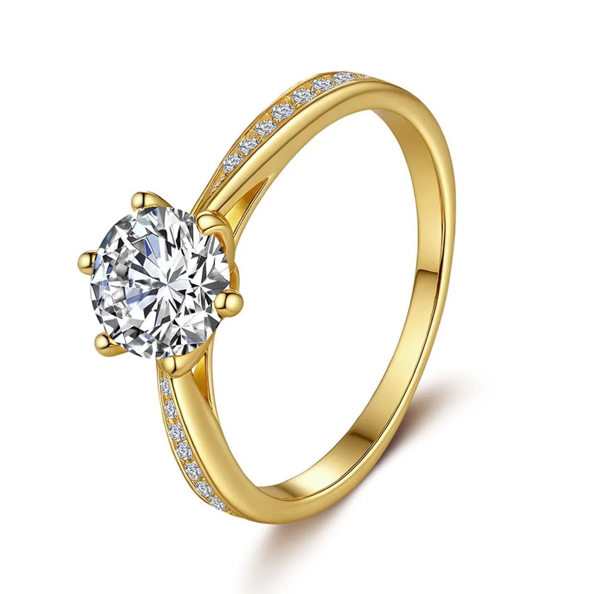 KnSam Anillo de compromiso auténtico Au 375/585/750 de oro, 6 garras con diamante creado en laboratorio, oro amarillo de 9 K/14 K/18 K, talla 47 – 65
