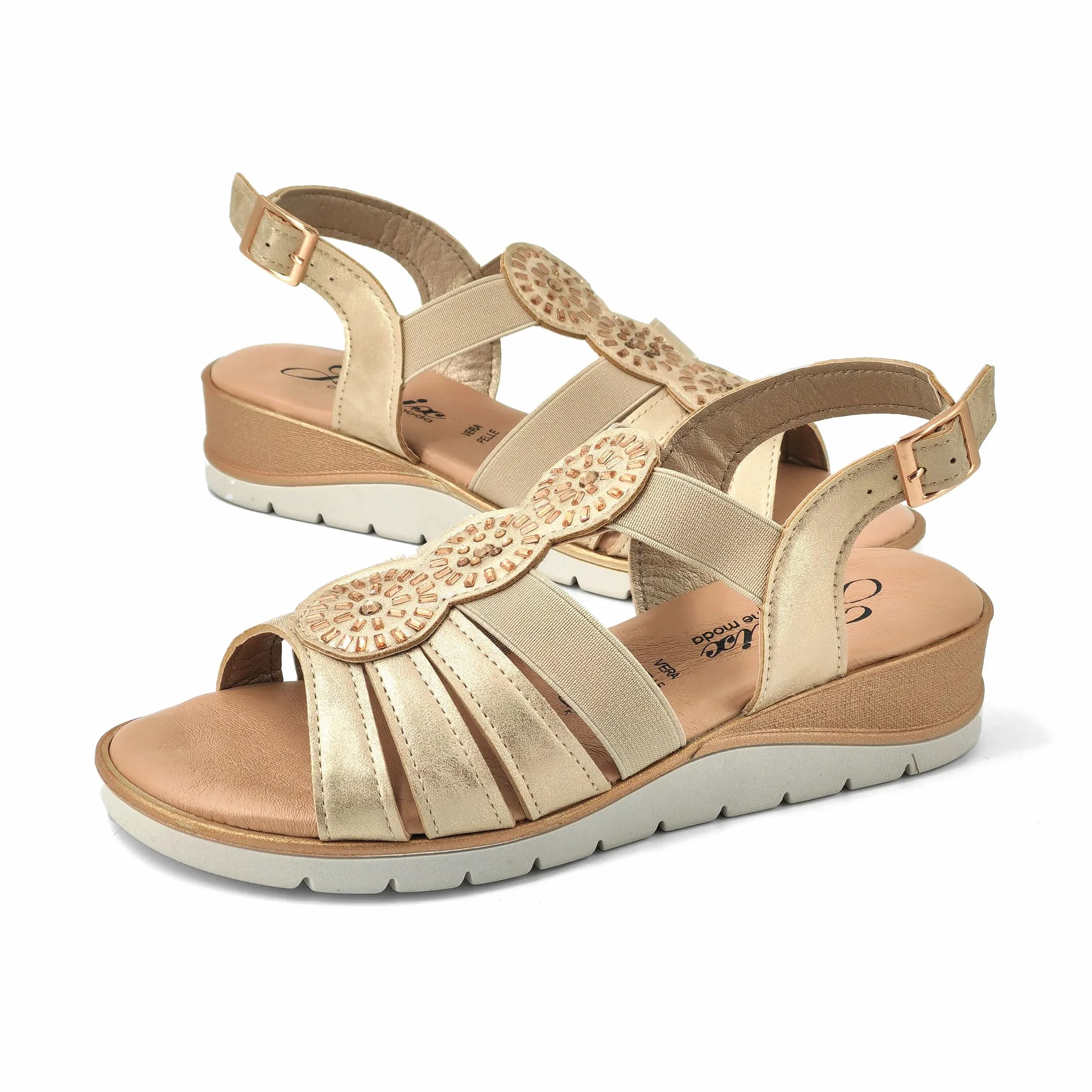 JOMIX Sandalias Mujer Verano con Hebilla Fabricadas en Italia Sandalias Cuña Mujer con Plantilla de Piel Auténtica