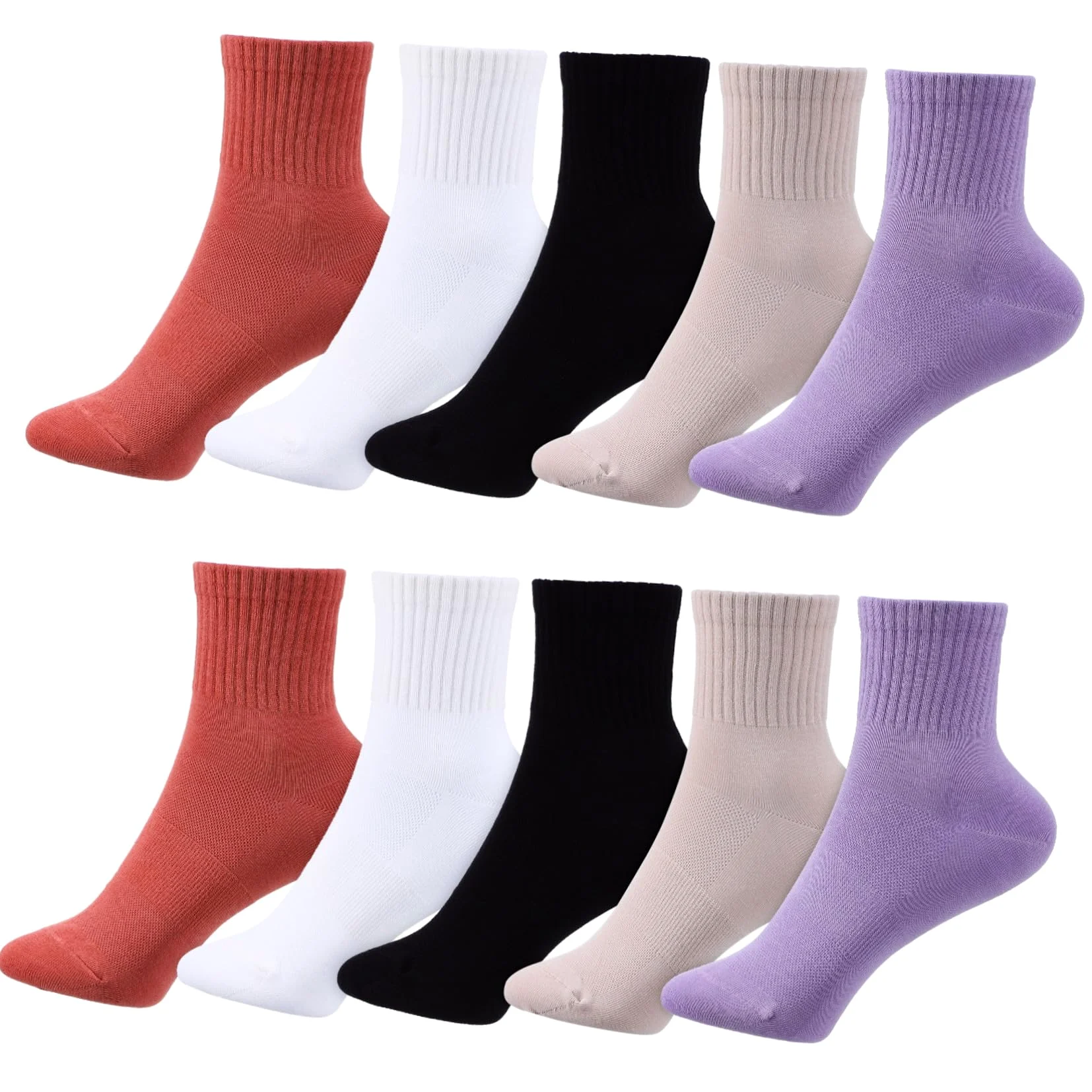 Didiseaon 10 pares Calcetines de Algodón para Mujer de Medias Tobilleras Transpirables de Alta Absorción de Sudor Sujeción Elástica y Fino para Diario y Deporte