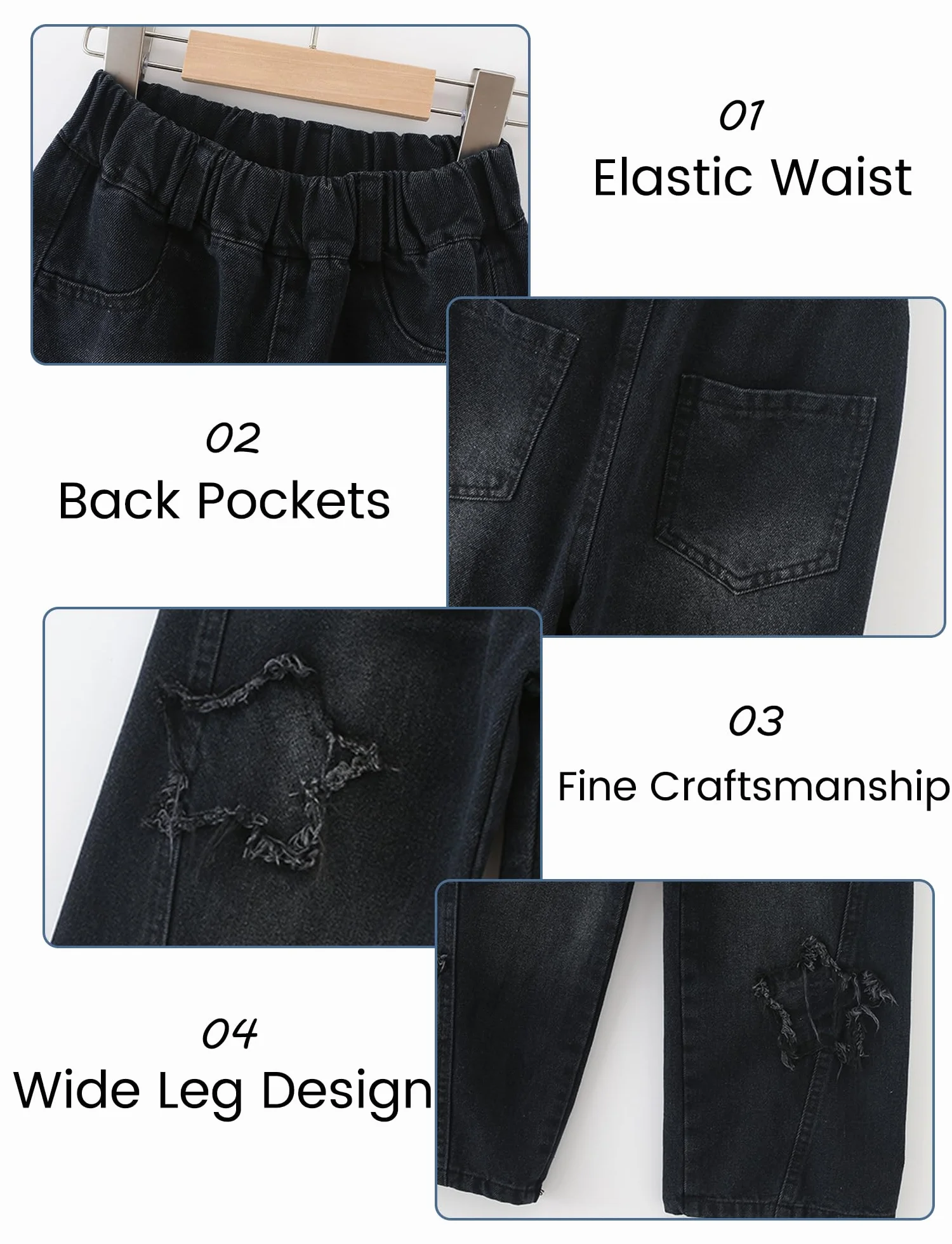 SEAUR Pantalones vaqueros para niña, pierna ancha, holgados, con cintura elástica Y2K, pantalones vaqueros con estampado de estrellas, para niños, 120-170 = (EU 110-164)