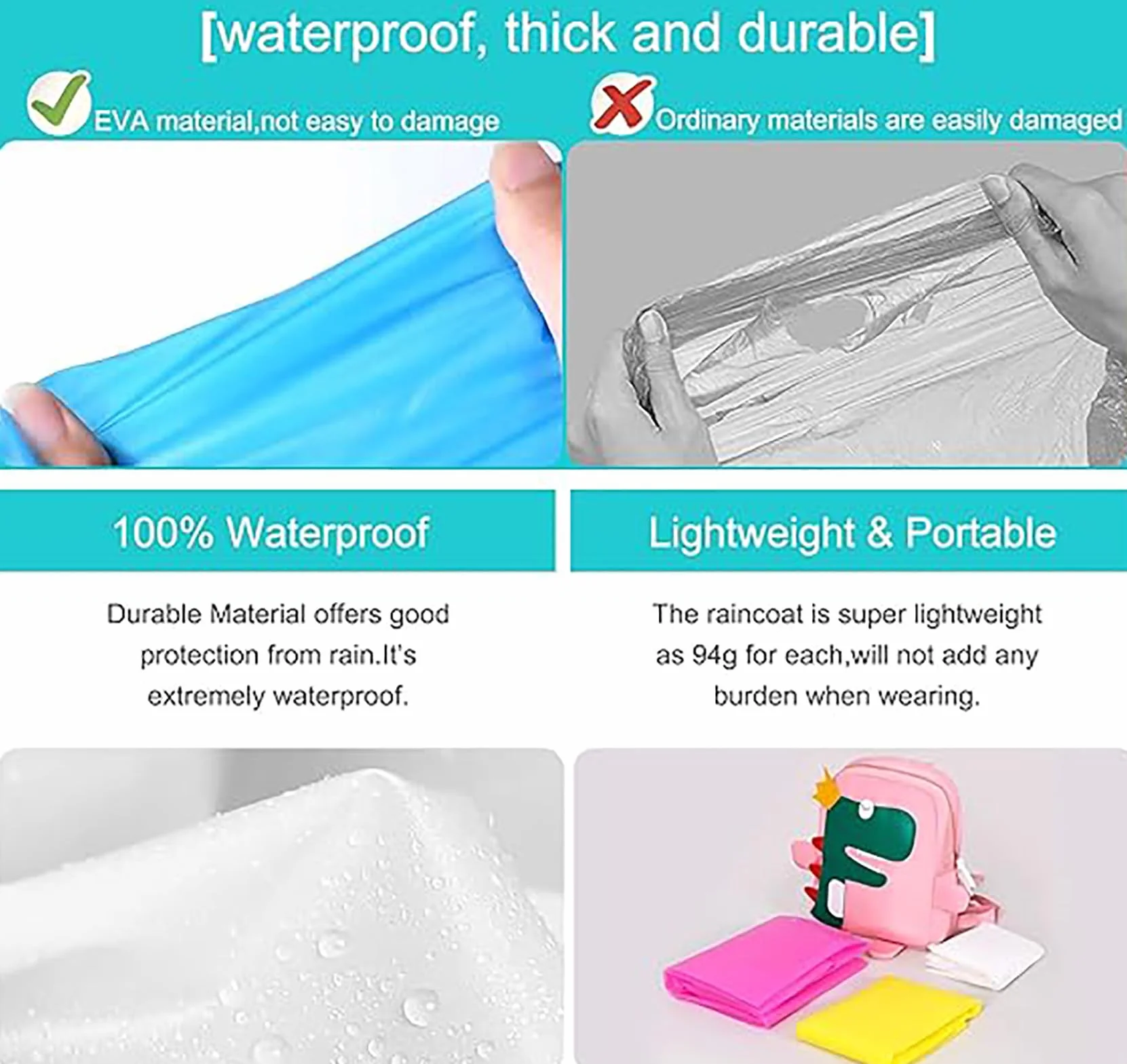2 Pack Poncho de Lluvia Impermeable para Niños, Poncho Espesar EVA Transparente Reutilizable con Capucha, Poncho de Lluvia Impermeable Portátil para al Aire Libre Pinismo Ciclismo Cámping