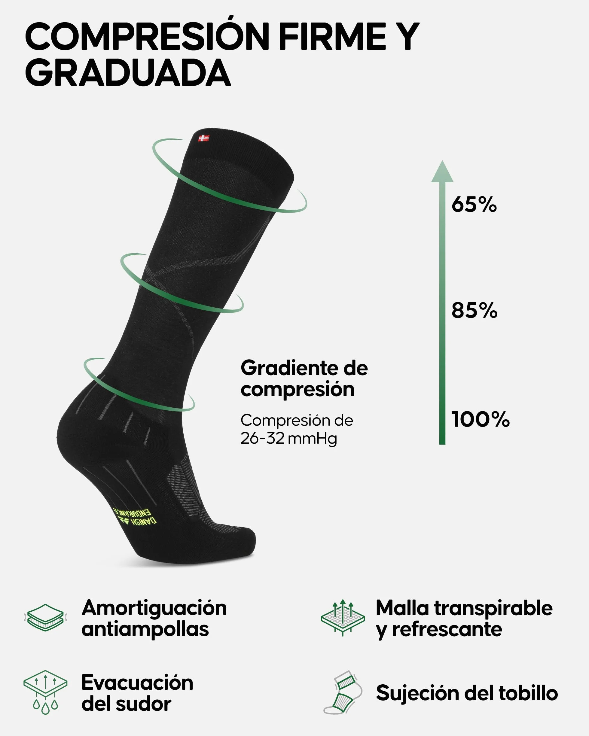 DANISH ENDURANCE Calcetines de Compresión Unisex, Soporte Firme Graduado para Entrenamiento