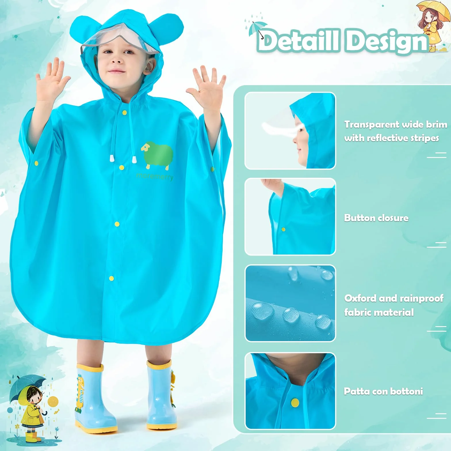 Chubasquero Niños Poncho Impermeable Capa de Lluvia Plegable Portátil con Bolsa Poncho Infantil Lluvia Chubasquero Impermeable y Transpirable
