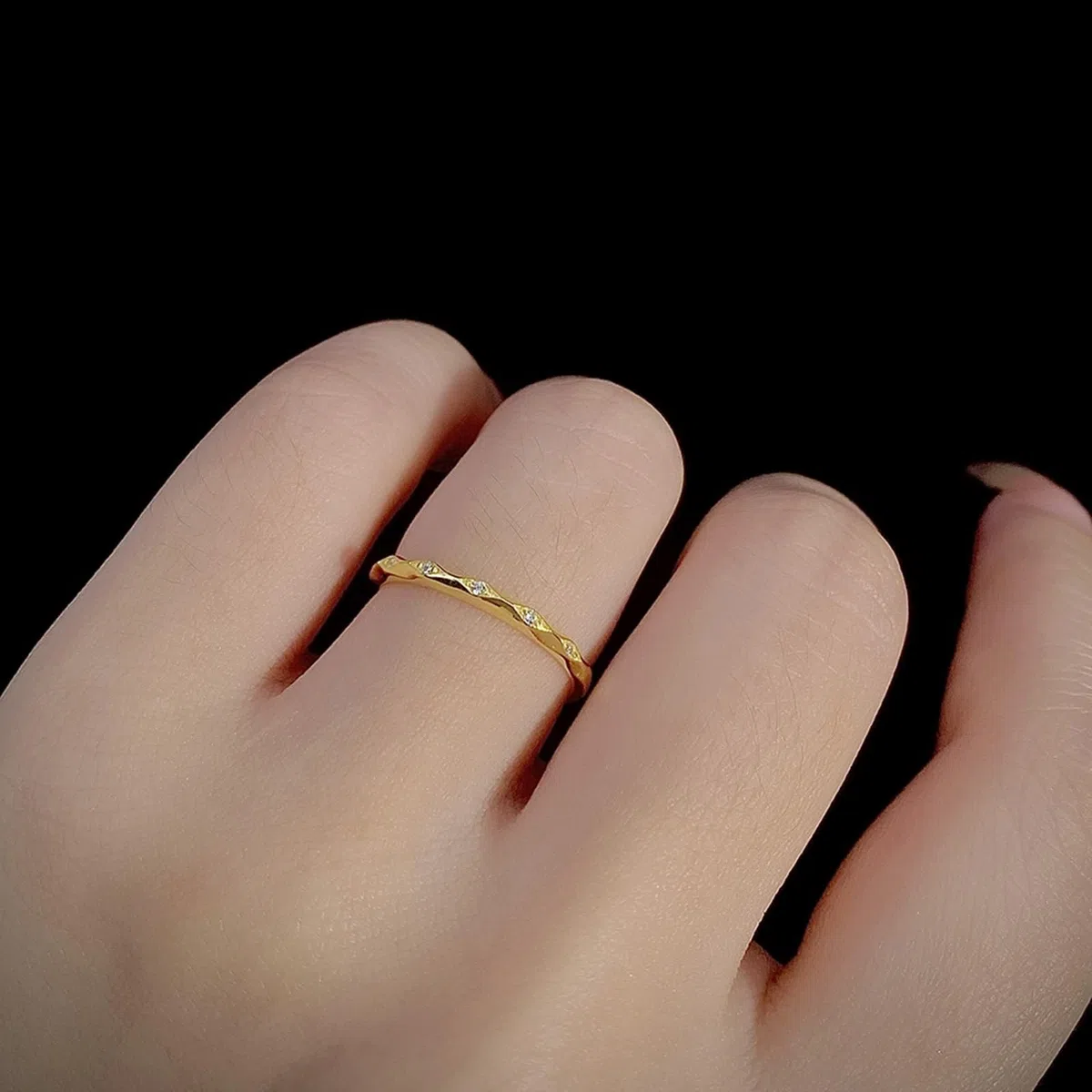 Alianzas de boda de oro amarillo de 9 K/14 K/18 K, anillo de boda pequeño con diamantes de oro auténtico, joyas de oro Au 375/585/750, talla 47-65