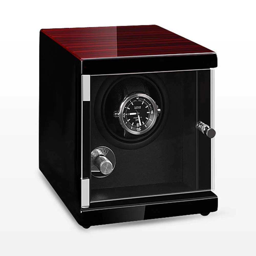 Reloj Individual automático, Motor silencioso, Caja de Madera con Carga USB de bajo Ruido, Caja agitadora de Reloj (Negro) (Negro)