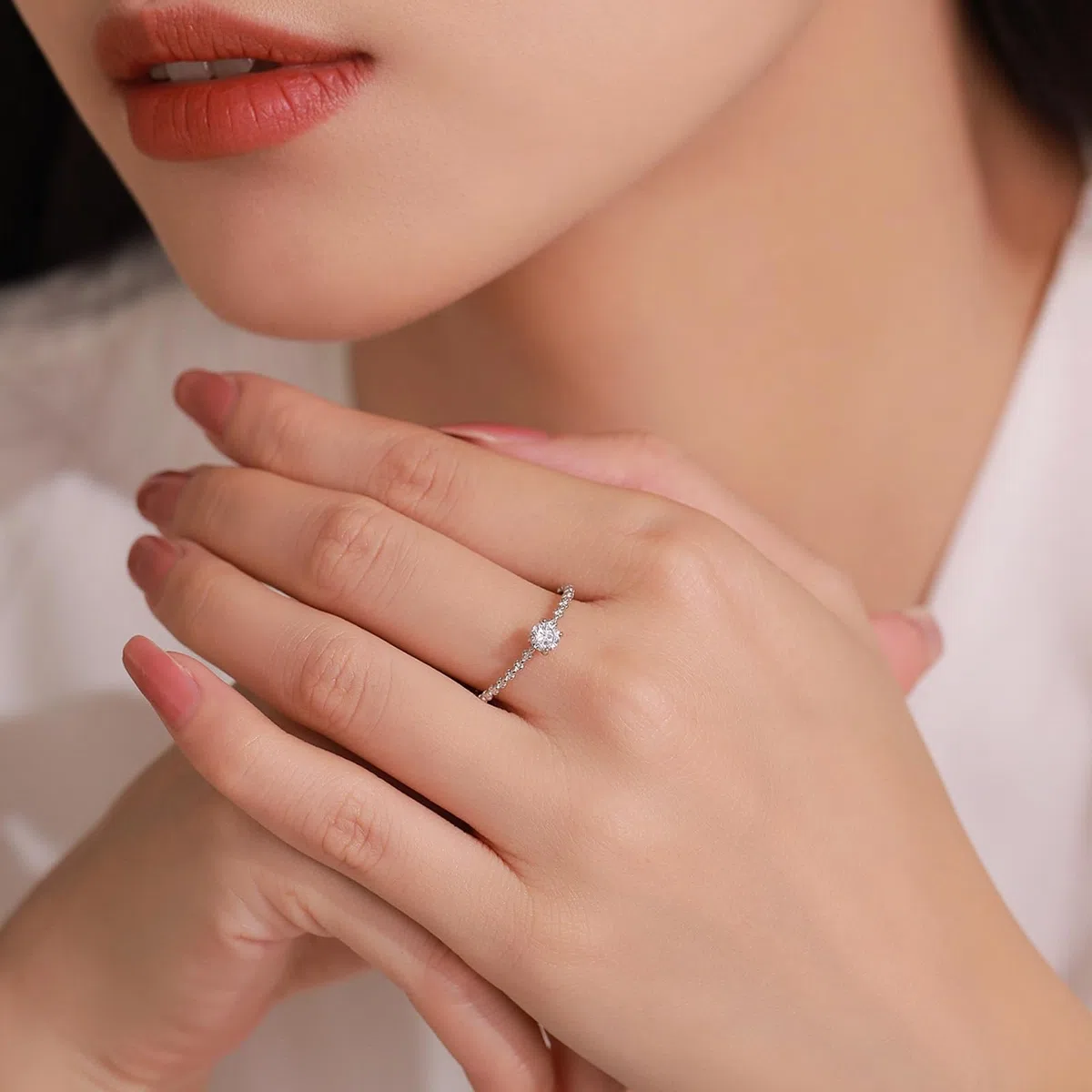 Anillo de boda de oro blanco, anillo de compromiso de oro auténtico solitario con diamante de 0,3 quilates cultivado en laboratorio