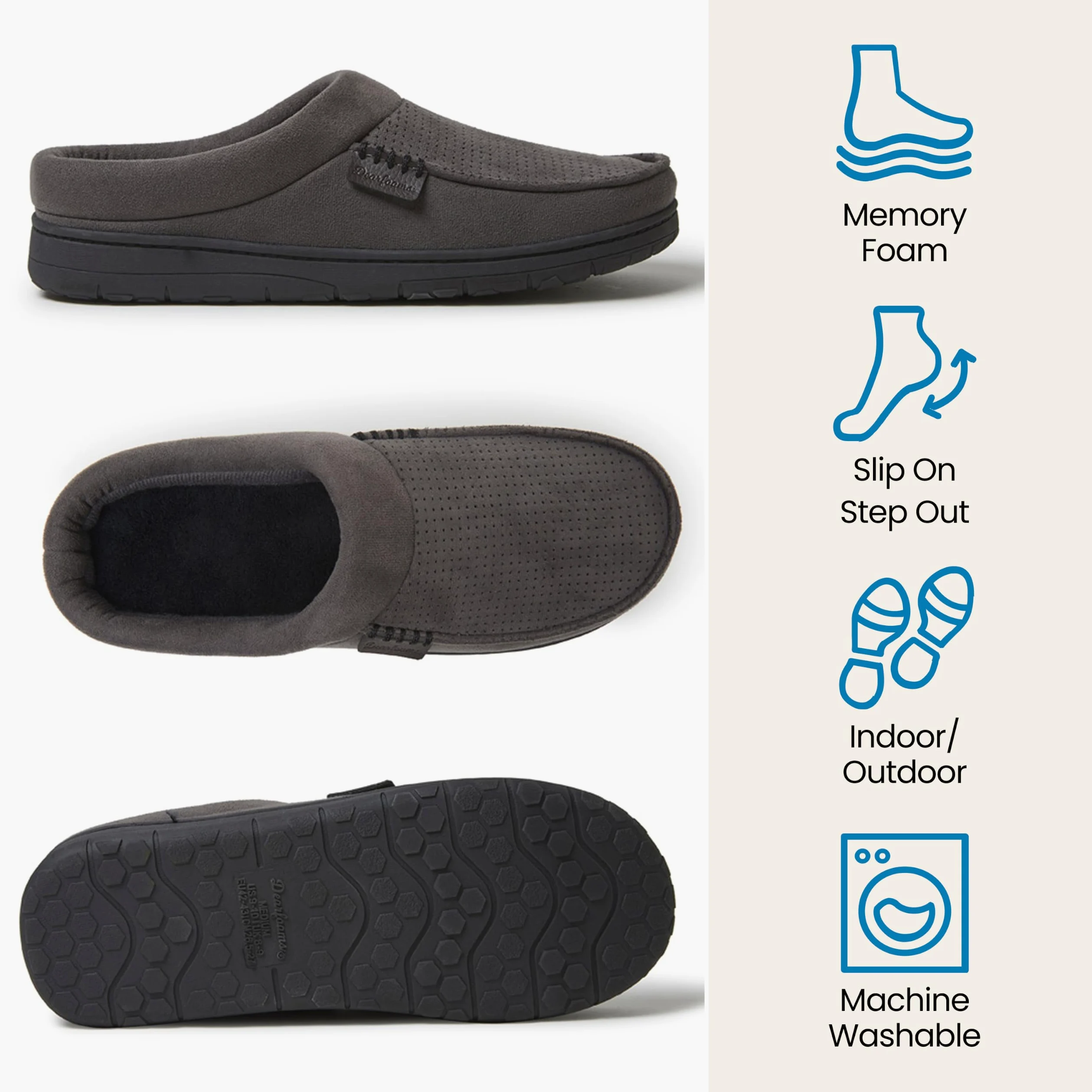 Dearfoams Microsuede Moc Toe Clog With Berber Cuff MocasínHombre