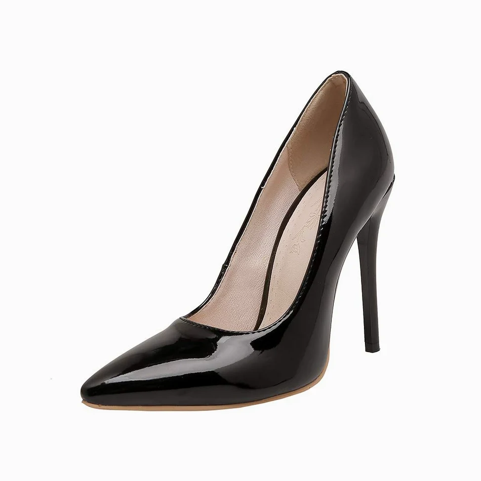 Zapatos de tacón alto para mujer, de charol con punta puntiaguda, con tacón alto de 11 cm, zapatos de fiesta fáciles de caminar para mujer, talla grande, za637s