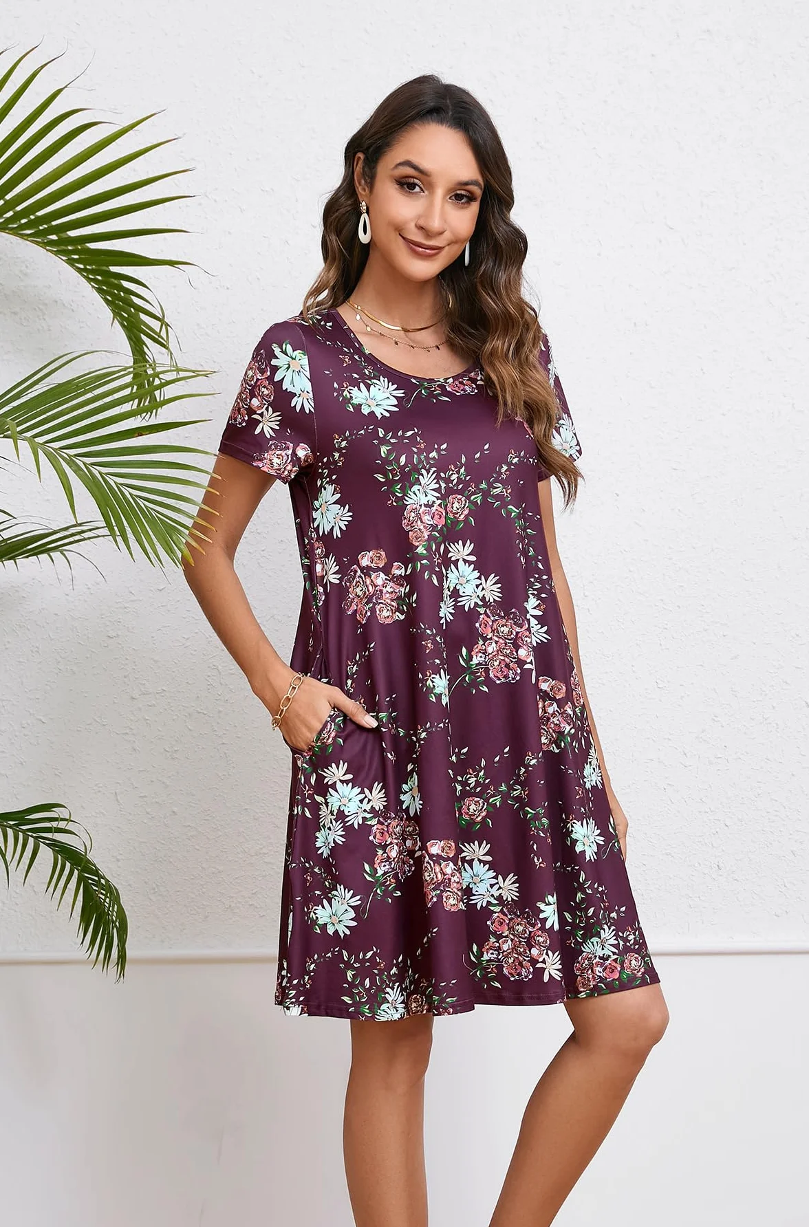Enmain Vestido Camiseta Mujer Manga Corta Túnica Verano Bolsillos Casual Boho Rodilla