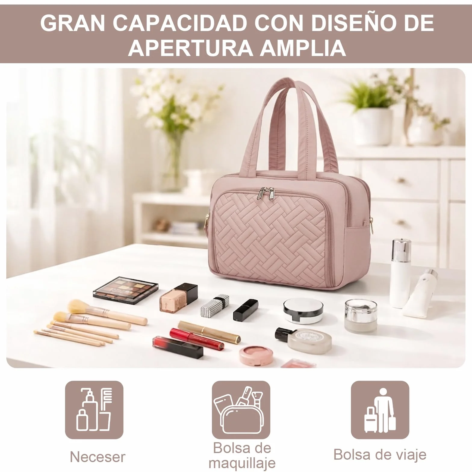 Kono Neceser Mujer de Viaje Grande Neceser Maquillaje Impermeable Bolsa de Aseo con Gran Apertura Organizador de Artículos de Tocador y Cosméticos