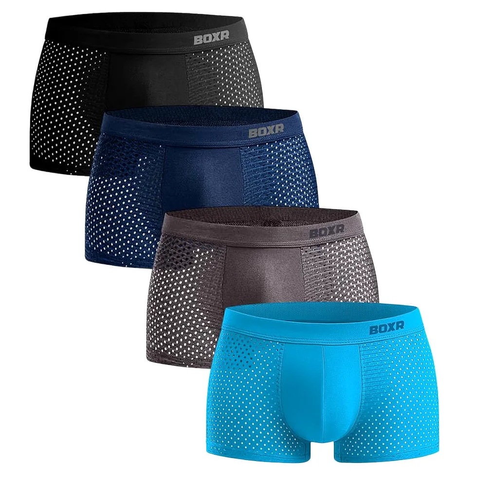 BOXR - Calzoncillos tipo bóxer de bambú para hombre, paquete de 4 unidades, transpirables y ultrasuaves, respetuosos con la piel y elásticos, ajuste perfecto, ropa interior para hombre, perfectos para
