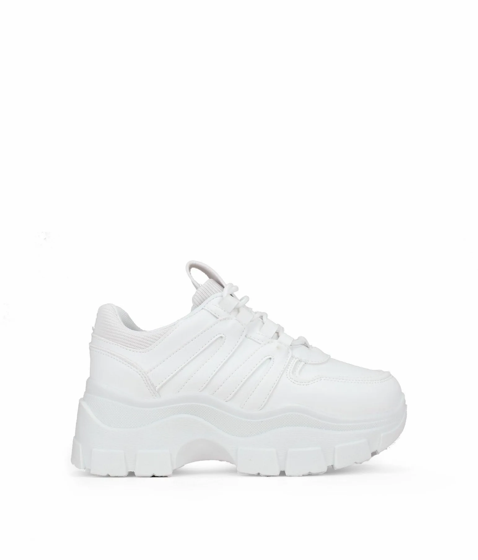 BOSANOVA Zapatillas con Total Look Blanco, Detalle de Trekking en los Cordones y Ligera Suela de Plataforma de 6,5 cm. Cierre con Cordones. Calzado para Mujer