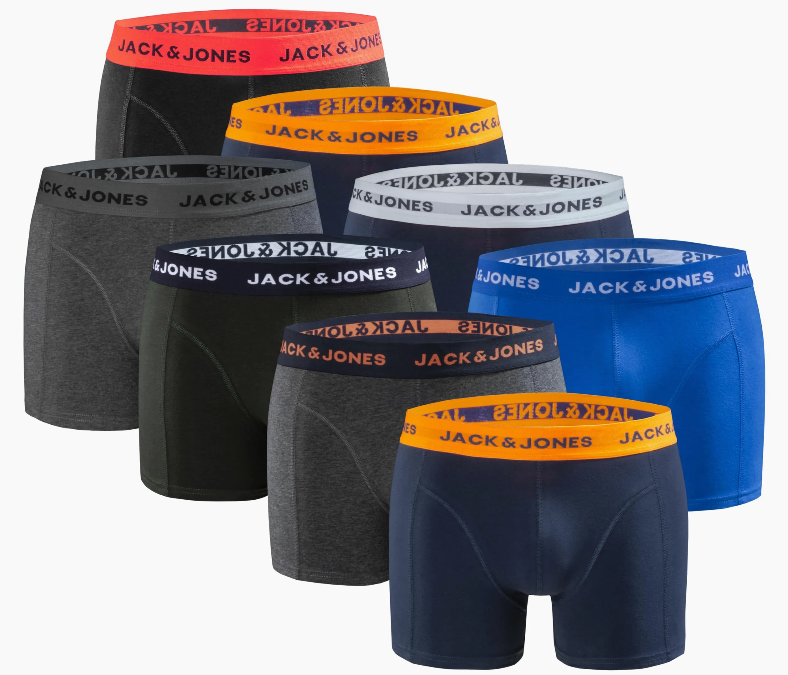 JACK & JONES Calzoncillos Hombre Boxer Pack de 8 – Ropa Interior de Algodón y Elastano, Ajuste Cómodo, Suaves y Transpirables, Básicos para el Día a Día