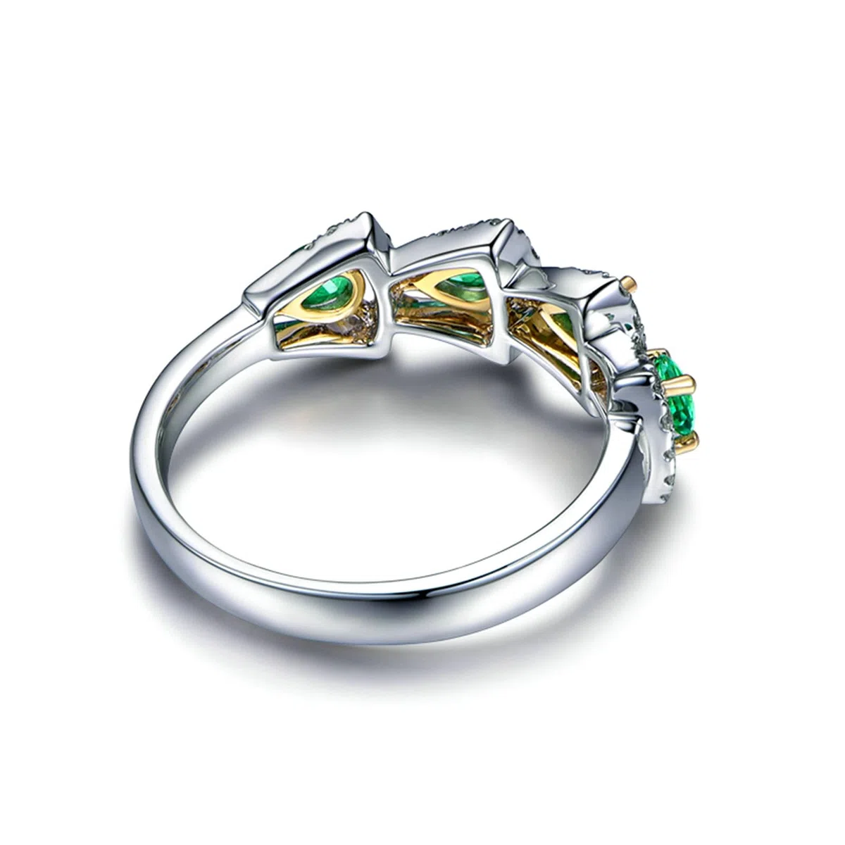 Alianzas de boda de platino 950 individuales para mujer, anillo de compromiso, triángulo con gotas de 0,5 quilates de esmeralda y moissanita, 0,2 ct, talla 47-65