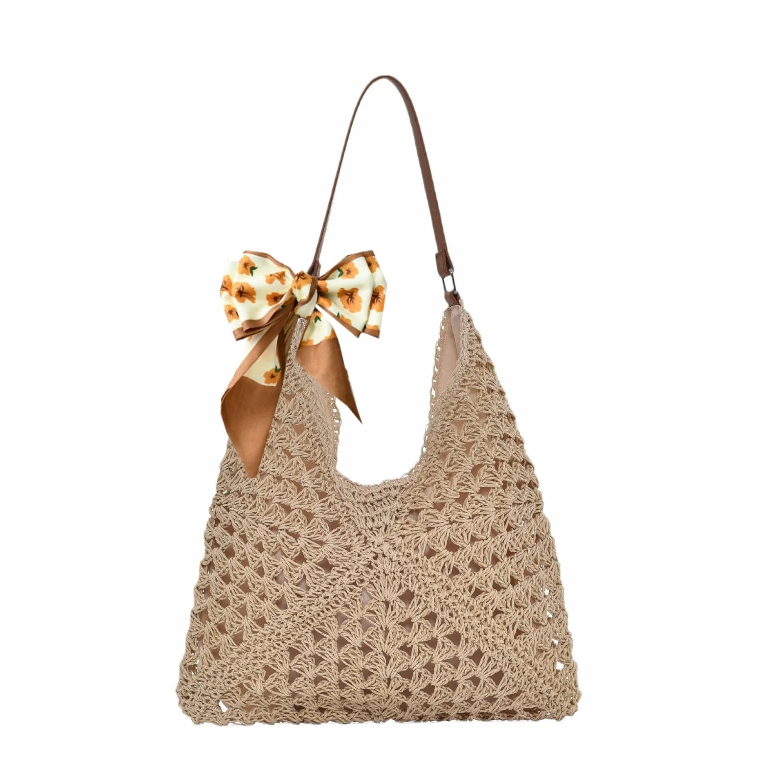 Bolsos de Paja Mujer Verano, Elegante Bolso de Mano Bohemio, Práctico Bolso de Hombro Rafia para Mujer, Bolsos Tejidos Crochet, Tote Bag Para Viaje Fiesta Vacaciones (Beige)