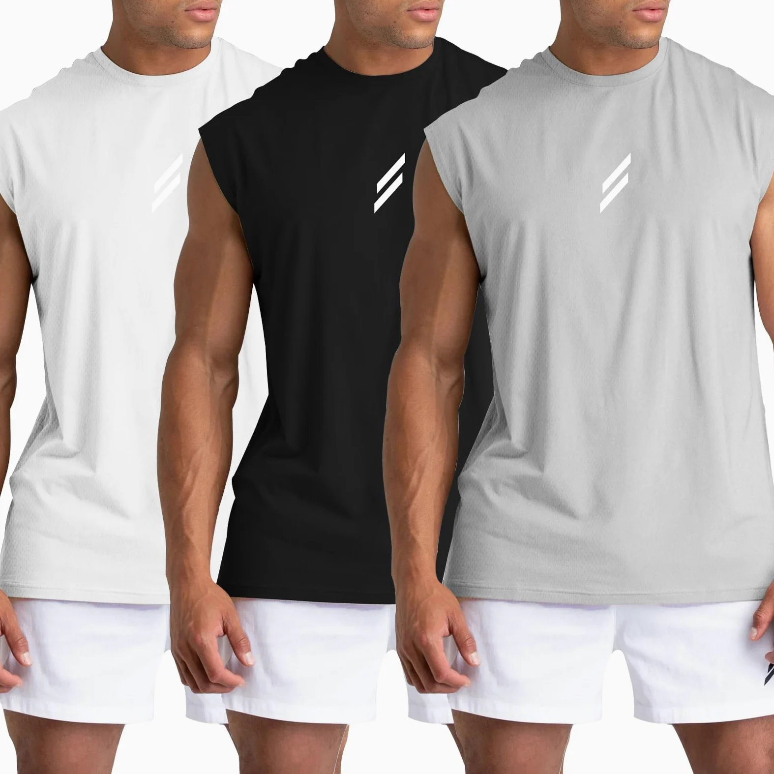 Camisetas sin mangas para hombre, paquete de 3 unidades, material de malla de secado rápido, atlético, correr, gimnasio, playa, fitness
