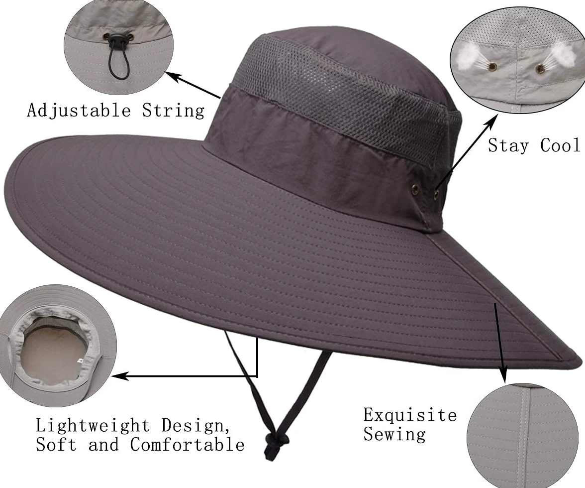 Leotruny Sombrero de ala súper ancha UPF50+, impermeable, para pesca, senderismo, camping