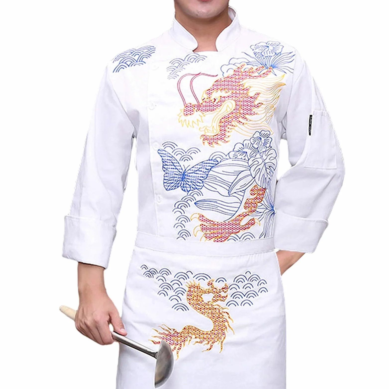 Ropa de Cocinero Profesional Chef Wear Western Restaurant Unisex Chef Coats Bakery Servicio De Alimentos De Panadería Chef Chef Uniforme (Color : White, Size : E(3XL))