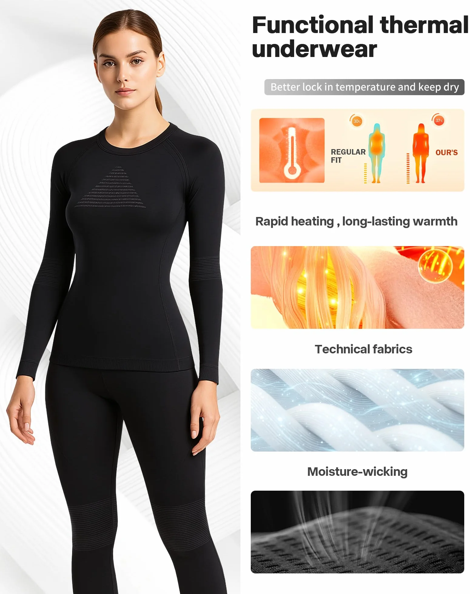 EIISSION Ropa Termica Mujer Set Invierno Conjunto Ropa Interior Térmica Camiseta Manga Larga Pantalón Termico para el Frio Extremo Mallas Termicas