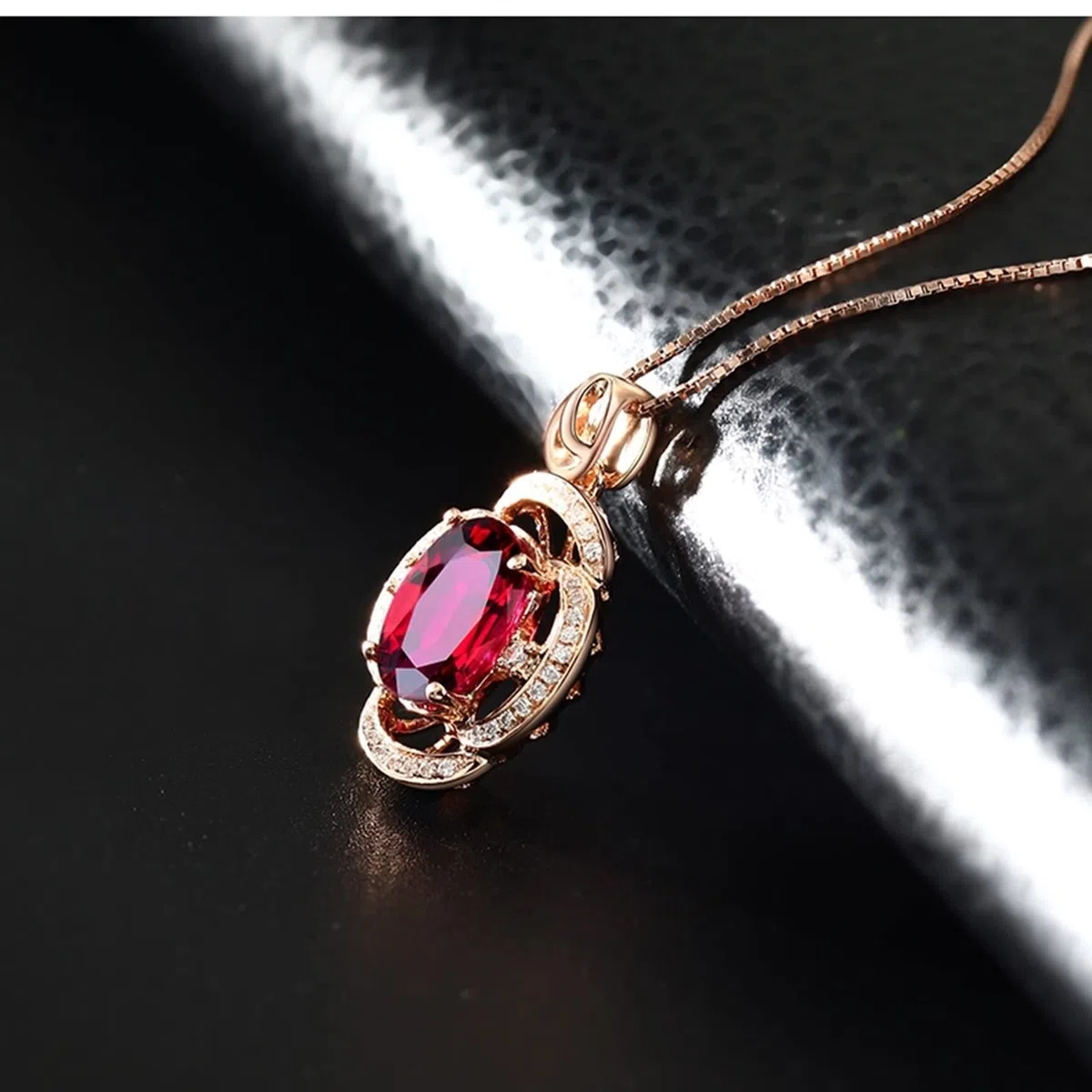 Collar de oro rosa con diamantes, kit de collar de flores con turmalina ovalada de 2,5 quilates Vvs1-Vvs2 14 x 22 mm, bonitos regalos para mujer, 14x22MM, Oro rosa de 18 quilates, Turmalina