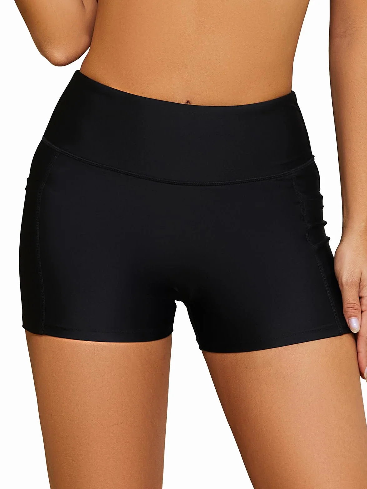 SHEKINI Pantalones Cortos de natación de Cintura Alta de UPF 50+ para Mujer, con Secado rápido, Traje de baño con Bolsillos